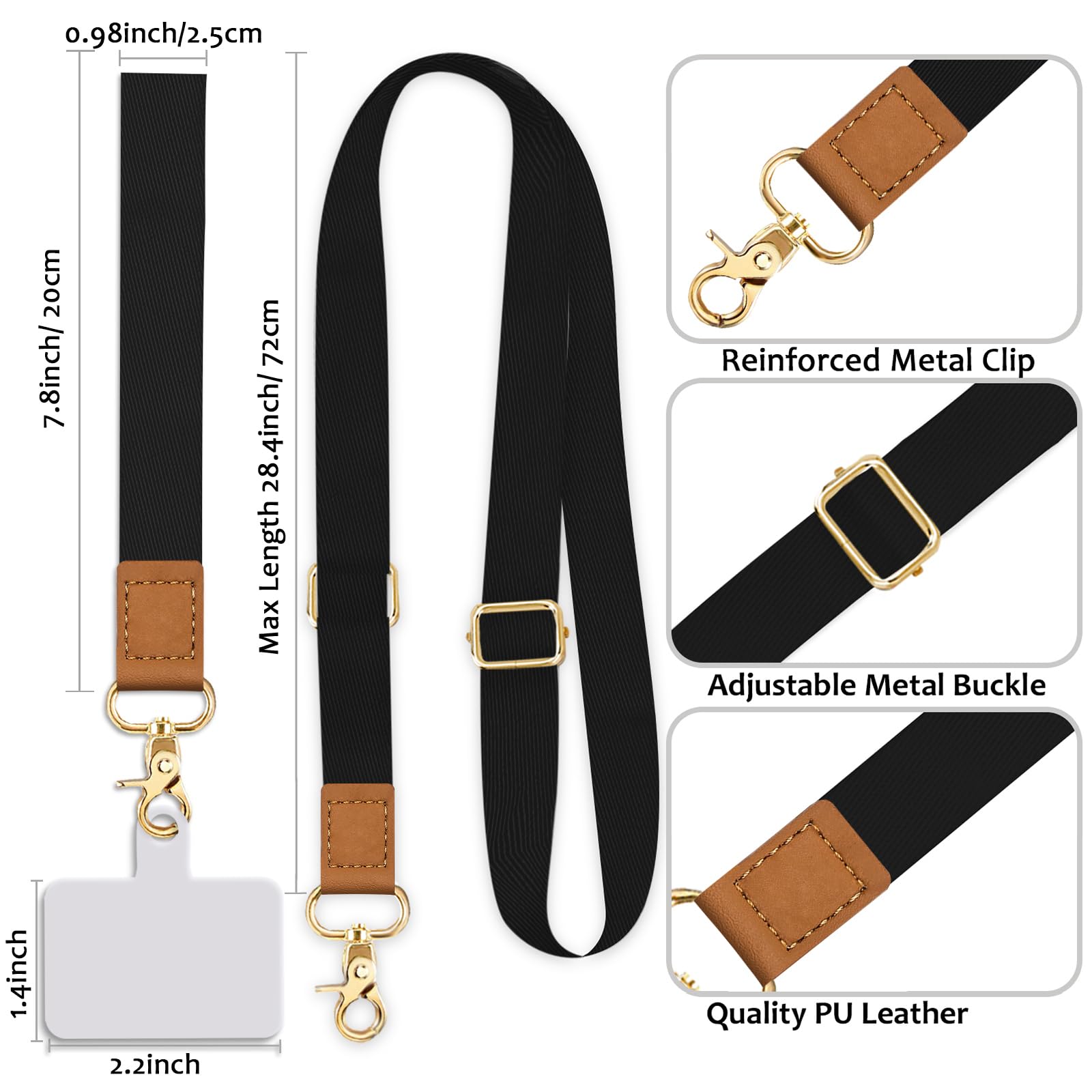 Adjustable Phone Lanyard Crossbody Wrist Strap - Black Cell Phone Neck & Wrist Holder for Keys, ID Badges, Cases - Perfect for Work, Travel, Gym & Outdoor Activities