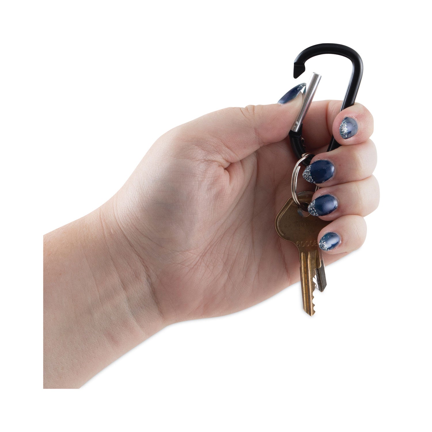 Advantus 10-Pack Black Aluminum Carabiner Key Chains with 10 Silver Key Rings - Secure & Durable for Keys, ID Badges, Backpacks, Hiking Gear & Outdoor Adventures
