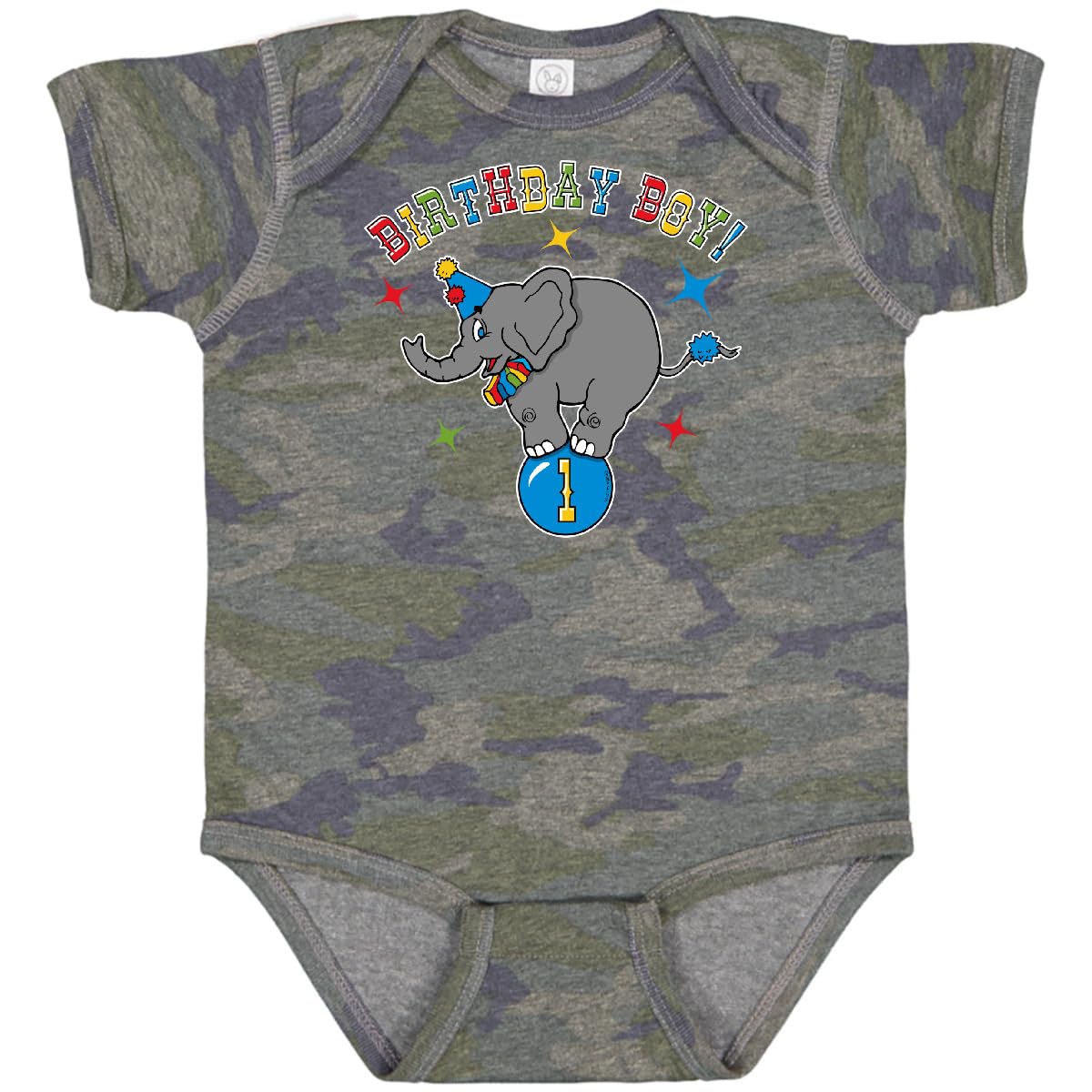 Inktastic Circus Elephant 1st Birthday Bodysuit for Baby Boys - Cute Outfit for First Birthday Party, Photo Shoot & Special Occasions