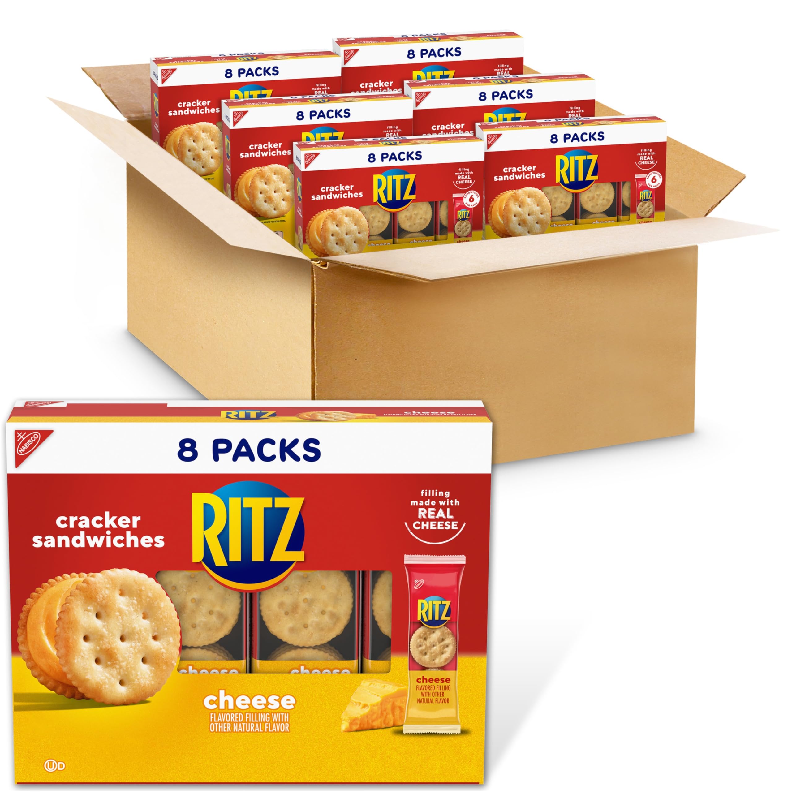 RITZ Cheese Sandwich Crackers - 48 Individually Wrapped Snack Packs (6 Boxes, 6 Crackers Each) - Perfect for School Lunches, Office Snacks & On-the-Go Treats