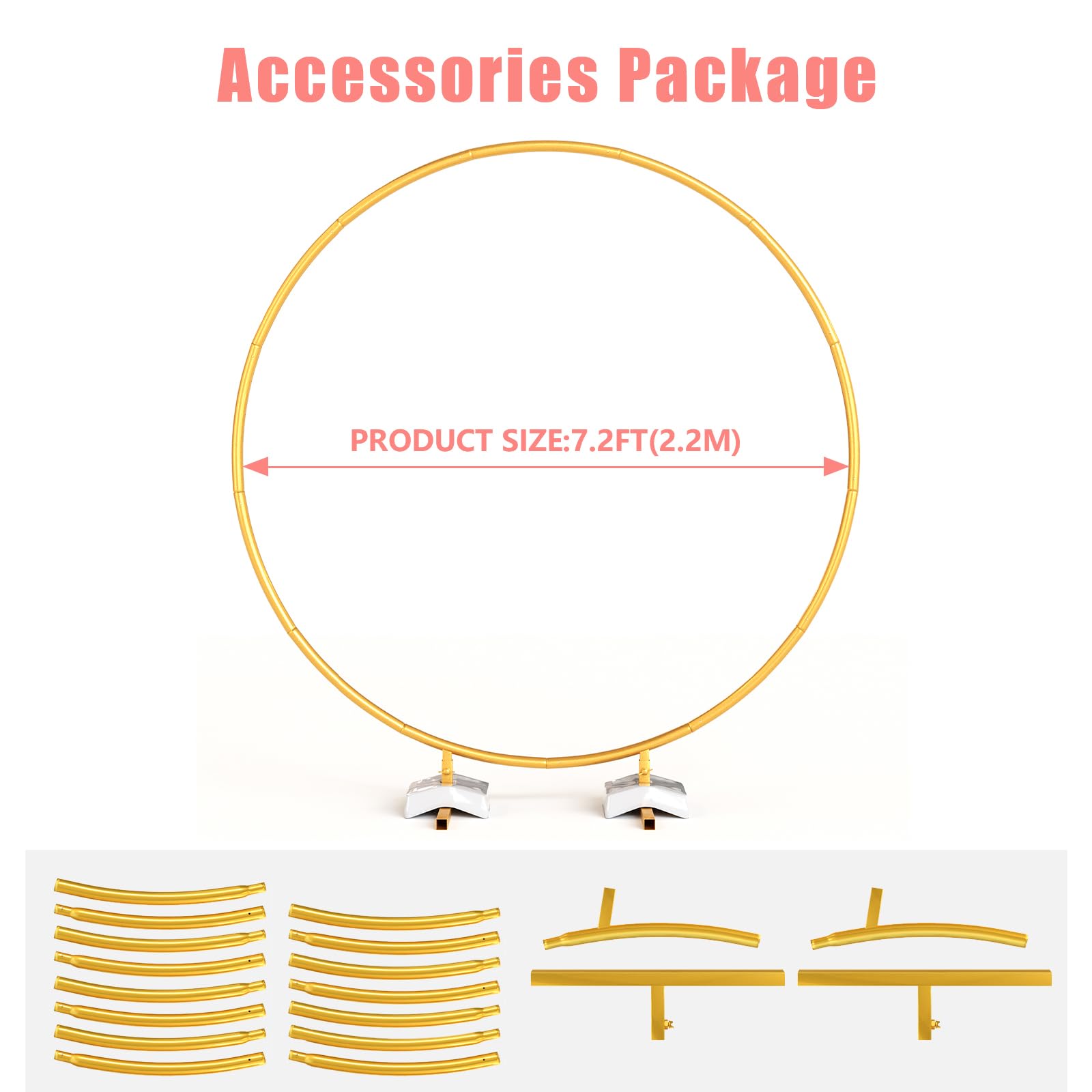 7.2FT Round Backdrop Stand - Sturdy Gold Circle Balloon Arch Stand for Wedding, Birthday Party & Baby Shower Decorations | Perfect for Indoor/Outdoor Events, Photo Booths & Social Media Backdrops
