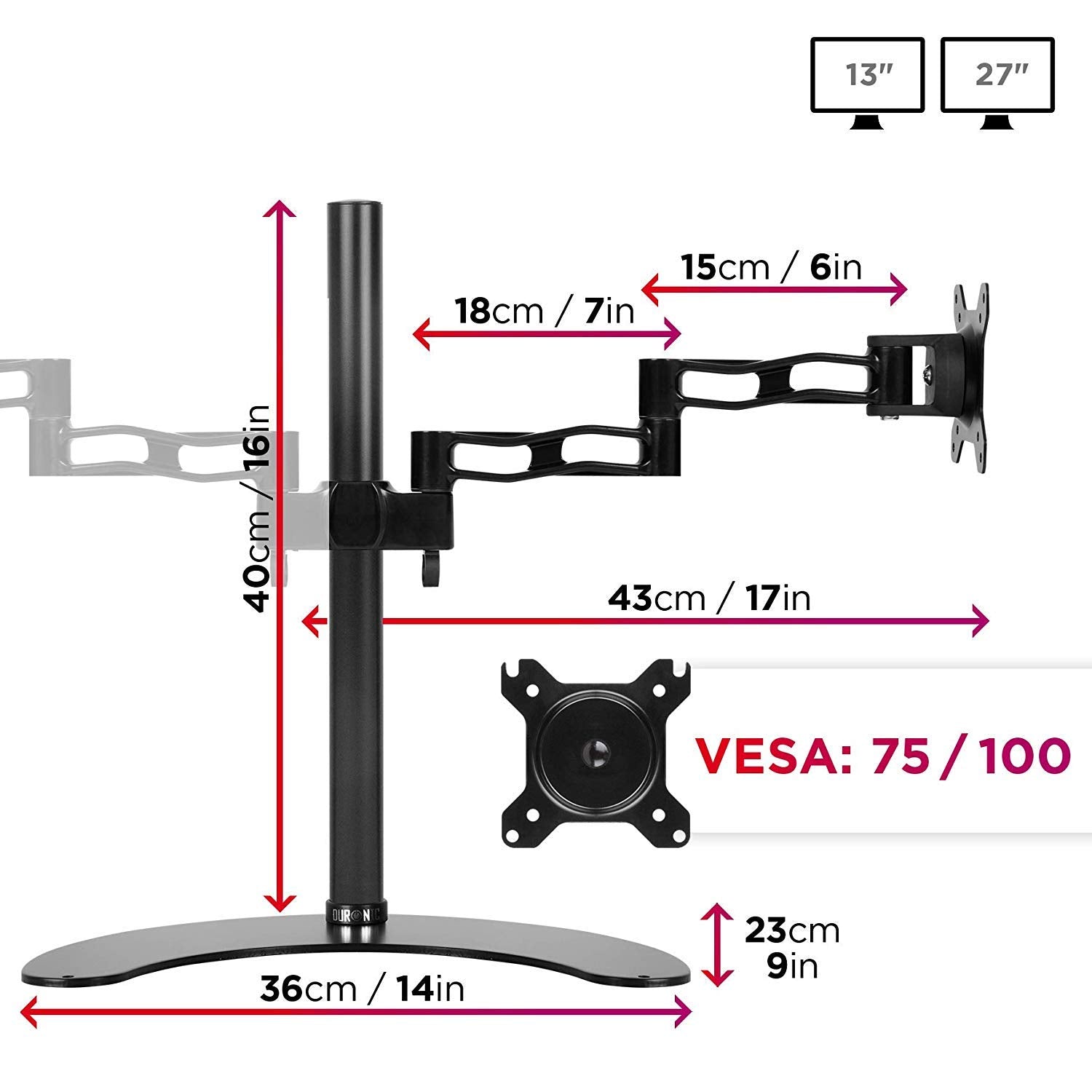 Duronic DM35D2 Dual Monitor Stand - Adjustable Double Monitor Arm for 13-27