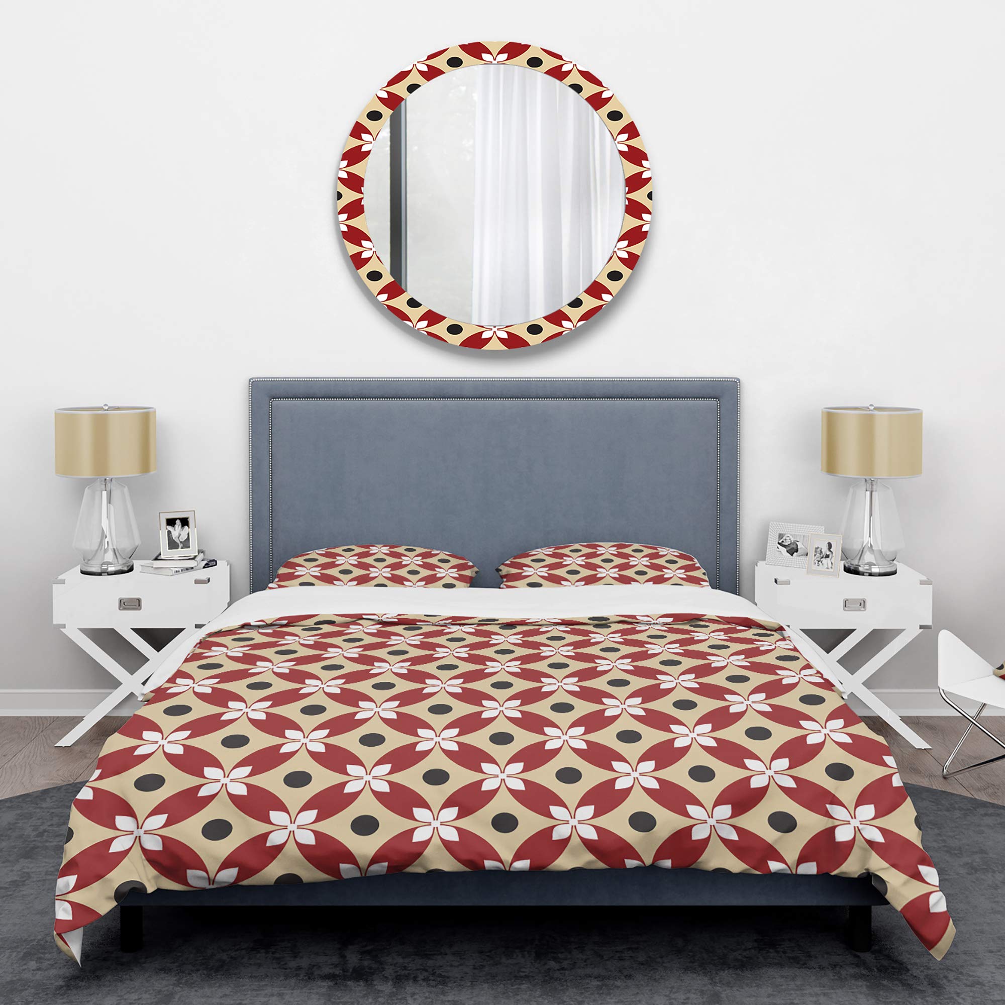 Mid-Century Modern Duvet Cover Set King - Retro Abstract Design Red Bedding (3-Piece) | All Season Comfort for Master Bedroom & Guest Room Decor
