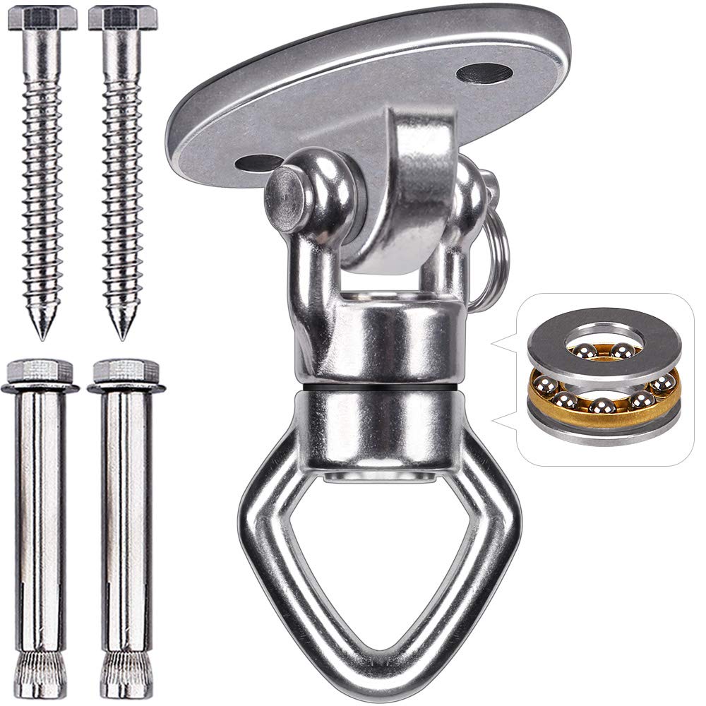Stainless Steel Swing Hanger with Bearing Swivel - 800LB Capacity Ceiling Mount Bracket for Aerial Silks, Yoga Swing, Hammock & Heavy Bag | Perfect for Home Gym, Dance Studio & Outdoor Fitness