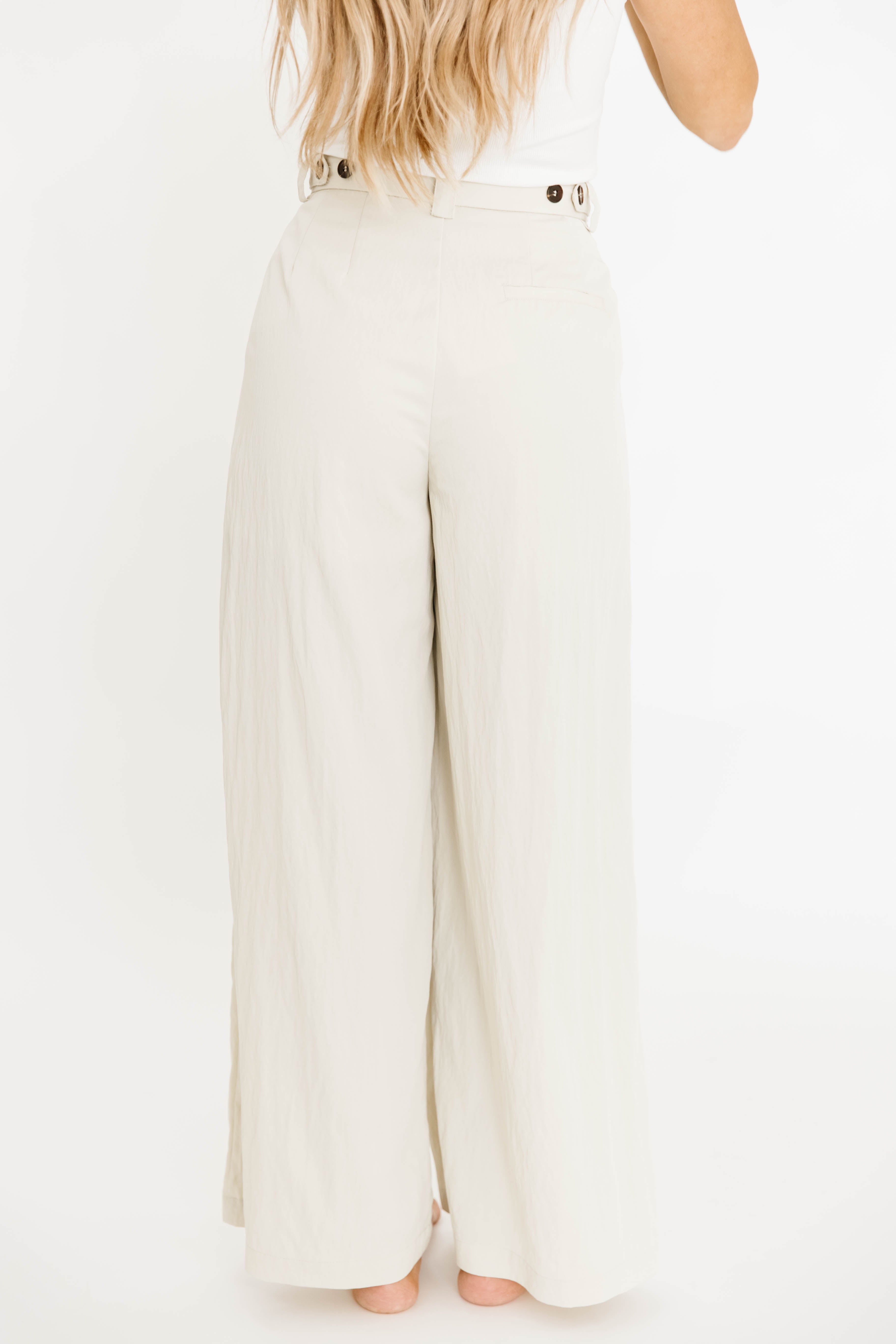 Ria Lightweight High Rise Pleated Wide Leg Pants for Women - Oatmeal White Casual Trousers | Perfect for Office, Travel & Everyday Wear