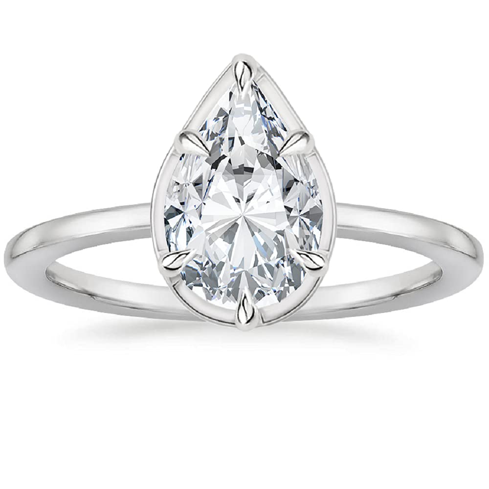 3.30 Carat Pear Moissanite Engagement Ring - Vintage Solitaire Bezel-Setting Silver Wedding Band for Women - Anniversary, Promise & Gift Jewelry - Perfect for Proposals, Weddings & Special Occasions