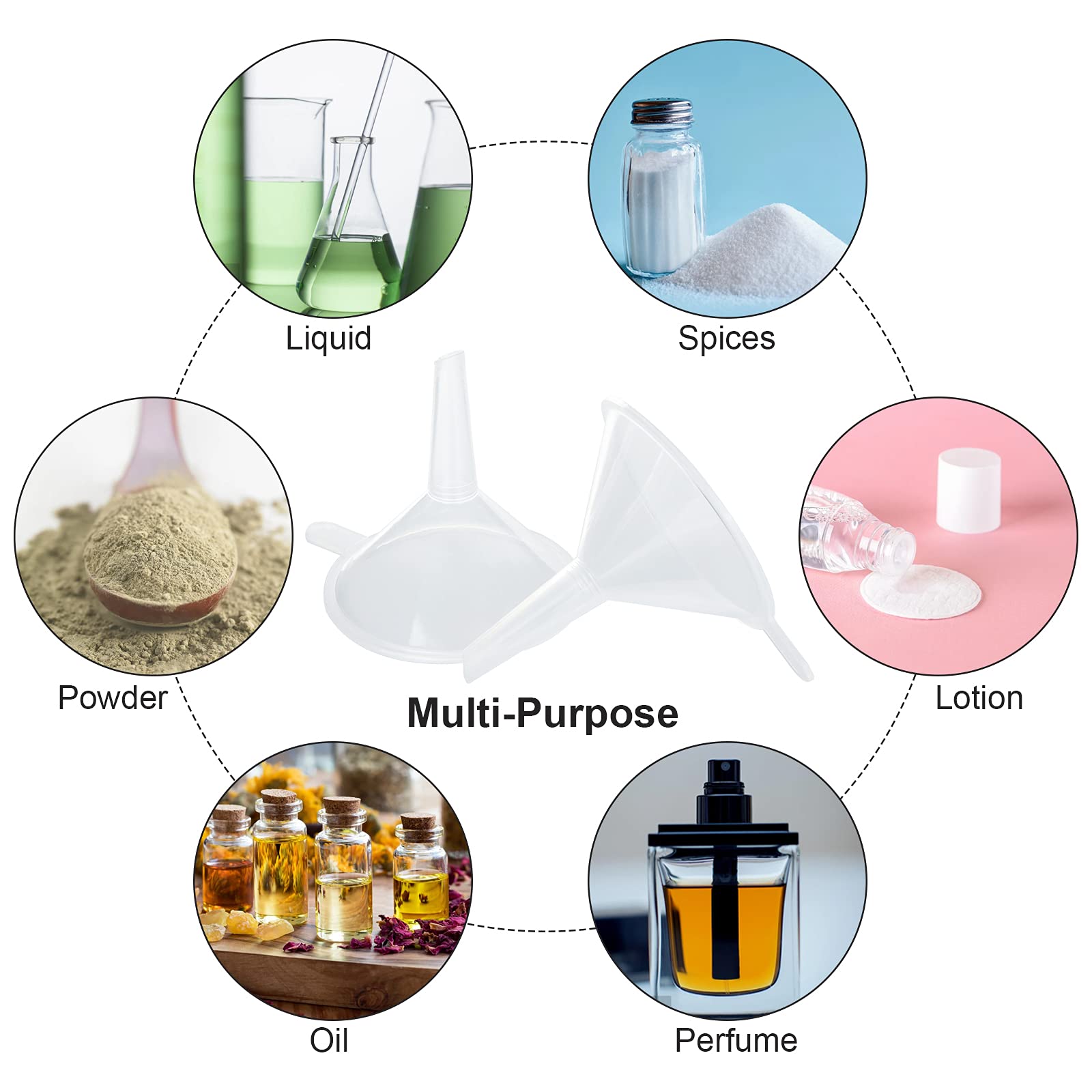 200 Pack Plastic Mini Funnels - 2.2 Inch Small Funnel for Essential Oils, Spices, Lab Bottles, Sand Art & DIY Crafts - Perfect for Home, Kitchen, Science Experiments & Recreational Activities