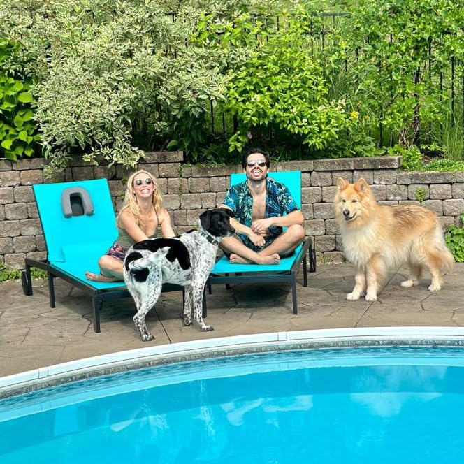 PURPLE LEAF Outdoor Tanning Lounge Chair Set - Adjustable Reclining Poolside Beach Chair with Face Hole, Wheels, Pillows & Table - Patio Aluminum Sunbathing Lounger (Blue) - Perfect for Backyard, Pool, Beach & Resort Relaxation