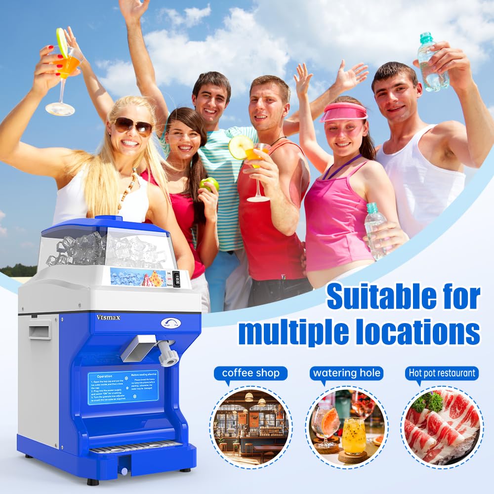 300W Electric Ice Shaver & Snow Cone Maker Machine - Adjustable Thickness, 441Lbs/Hr Commercial Ice Crusher for Bars, Parties, Home Use (Blue) - Perfect for Summer Drinks, Cocktails & Dessert Making