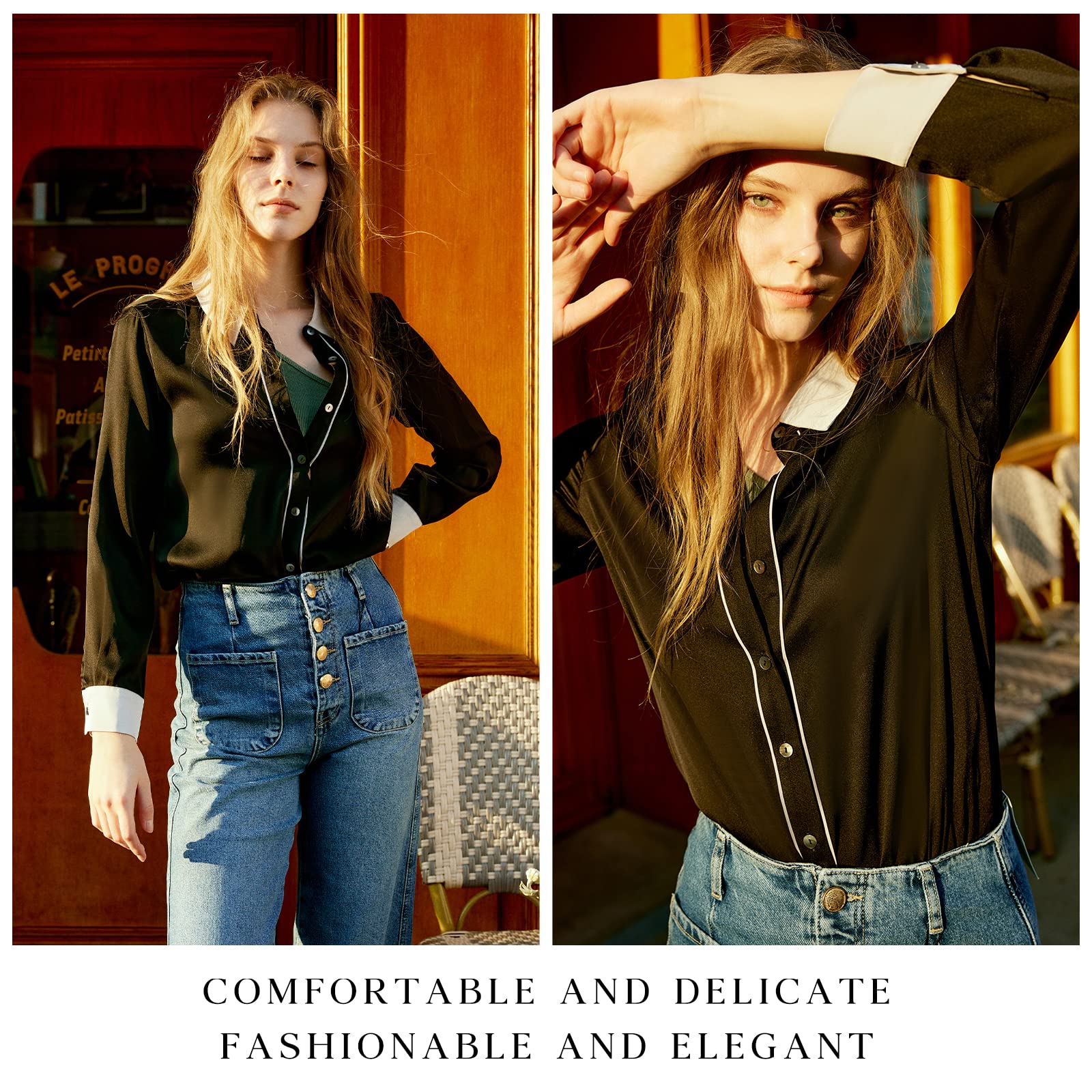 Luxury 100% Pure Silk Blouse for Women - Long Sleeve Elegant Button Down Shirt, Soft & Smooth Silk Top for Office, Party & Special Occasions | COLD POSH Women's Fashion