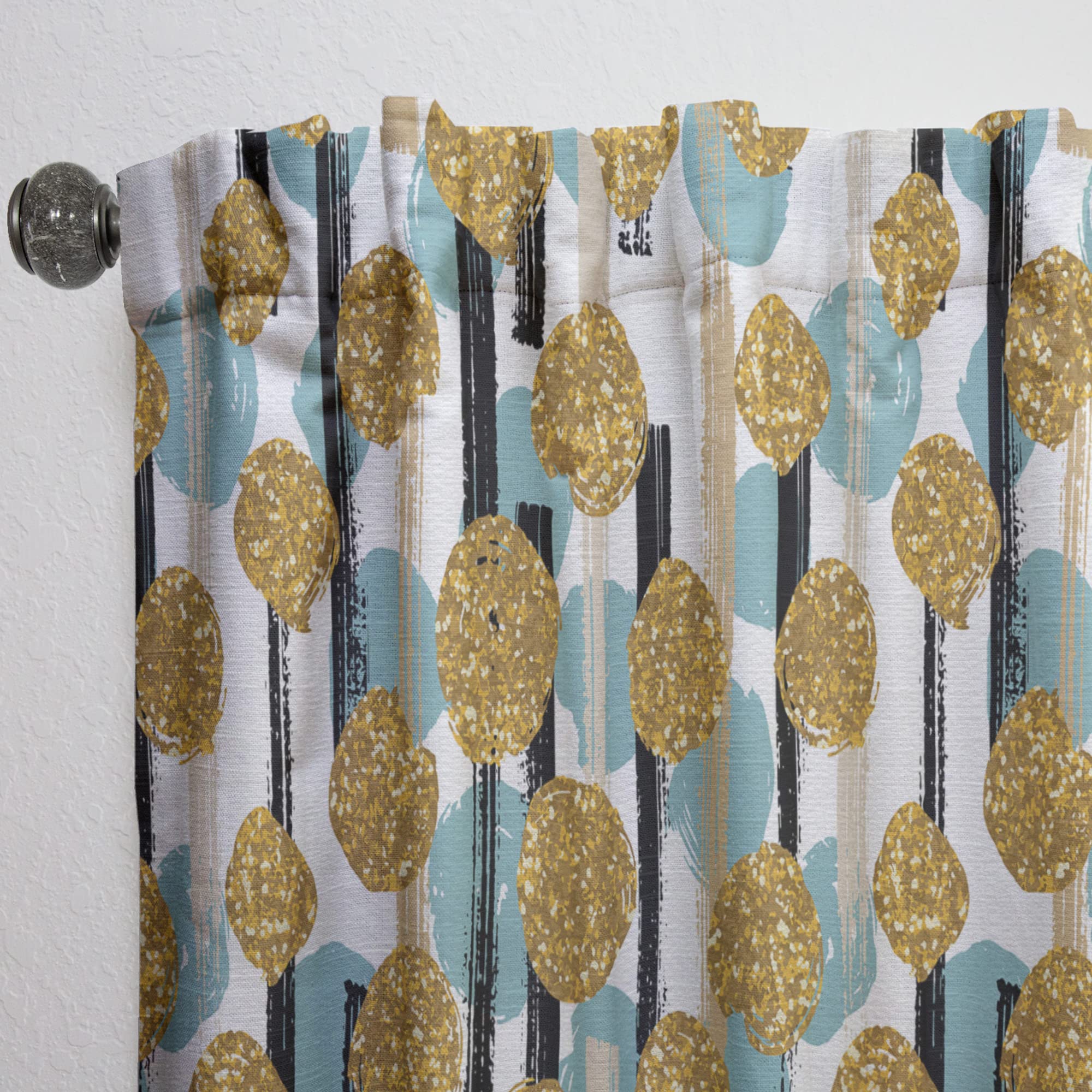 Hand Drawn Blue and Golden Glitter Circles Thermal Insulated Curtains - Single Panel 52x84 - Elegant Window Treatments for Bedroom & Living Room - Perfect for Home Decor, Privacy & Light Control