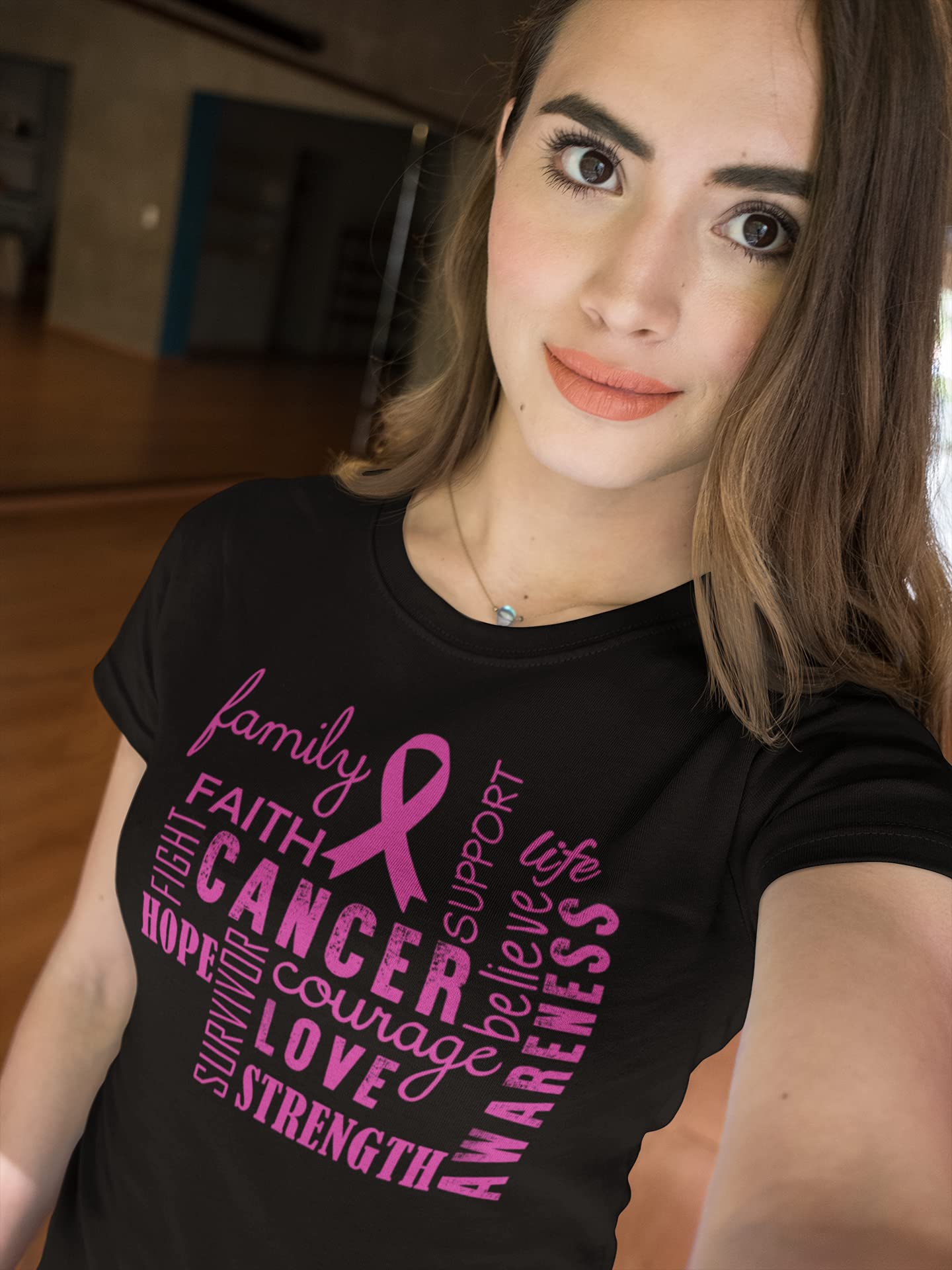 Kropsis Pink Ribbon Breast Cancer Awareness Women's T-Shirt - Family Word Clouds Design - Support Women's Health - Perfect for Fundraisers & Awareness Events