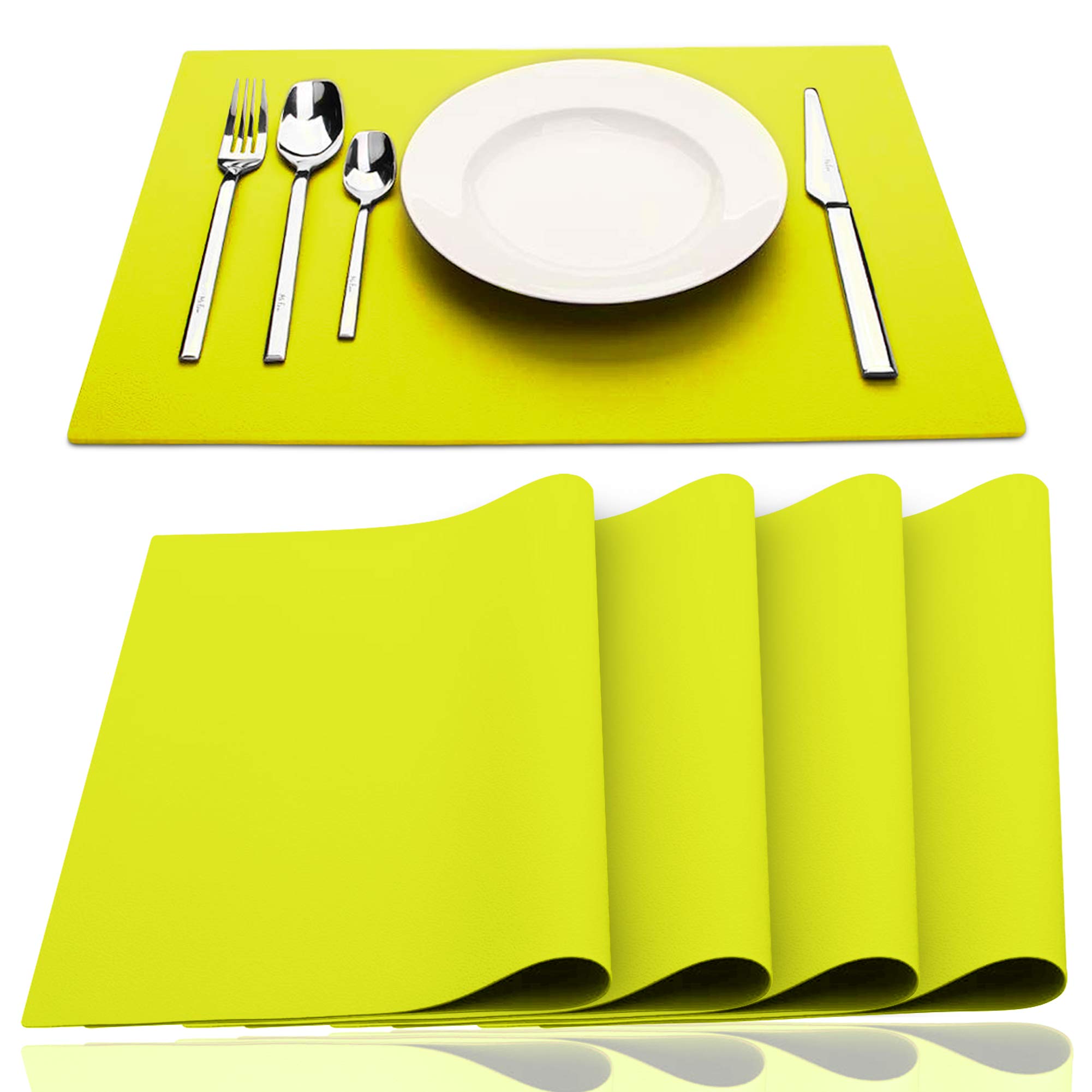 Cregen Global Neon Silicone Placemats Set of 4 - Waterproof, Non-Slip, Heat Resistant Kitchen Mats for Kids & Adults | Easy to Clean, Reusable, Washable Dining Mats for Home, Restaurants & Outdoor Picnics