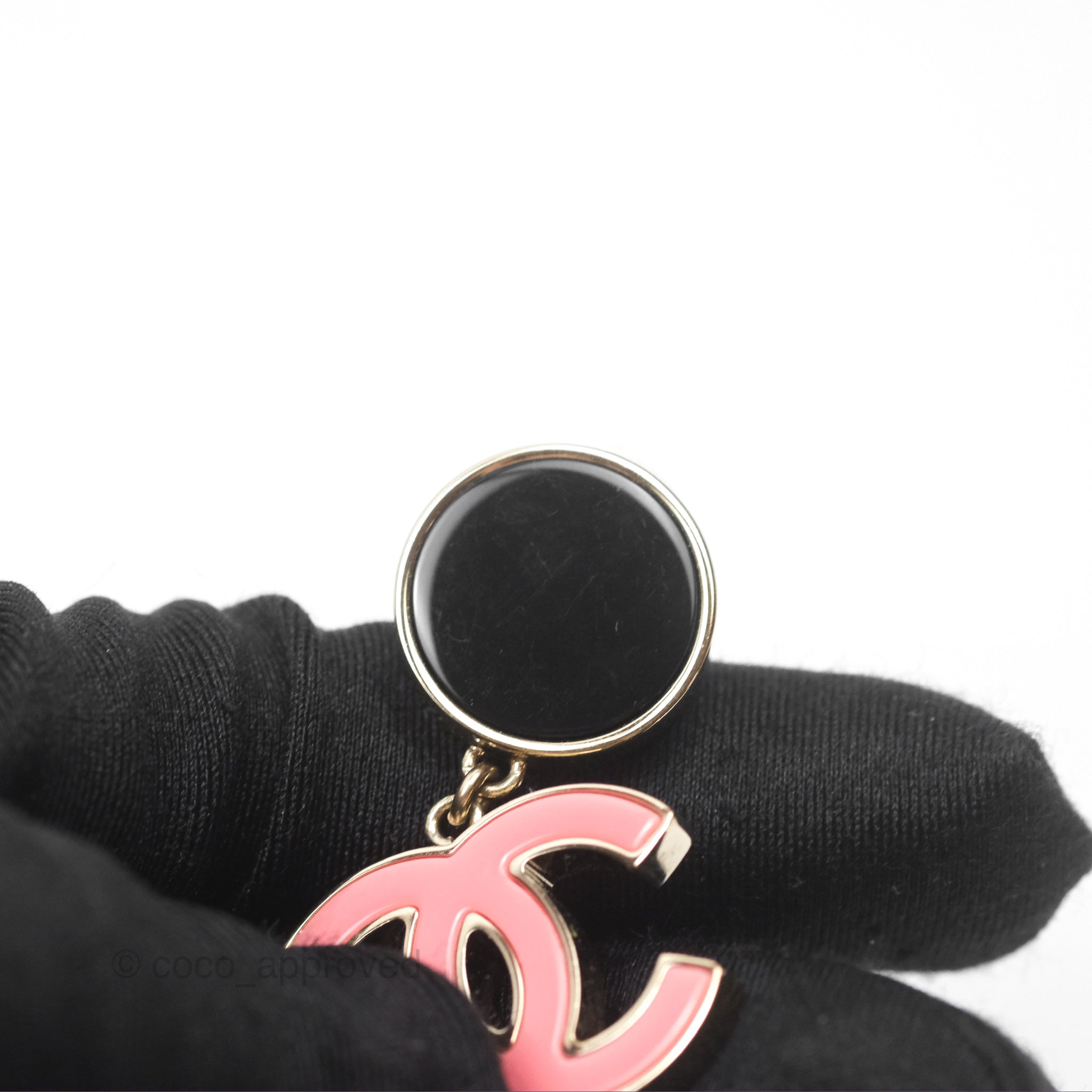 Chanel CC Logo Enamel Pink & Black Drop Earrings - Luxury Fashion Jewelry for Women, Perfect for Parties, Weddings & Special Occasions