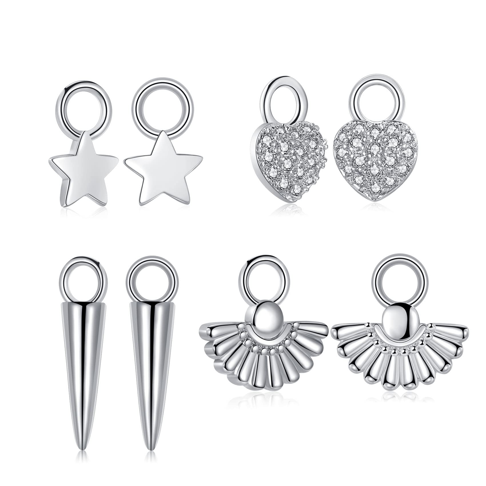 S925 Sterling Silver Dangle Hoop Earrings for Women & Girls - 2 Pairs Hoop Earrings with 4 Dangle Pendants, Cubic Zirconia Drop Earrings Set | Perfect for Parties, Weddings & Everyday Wear