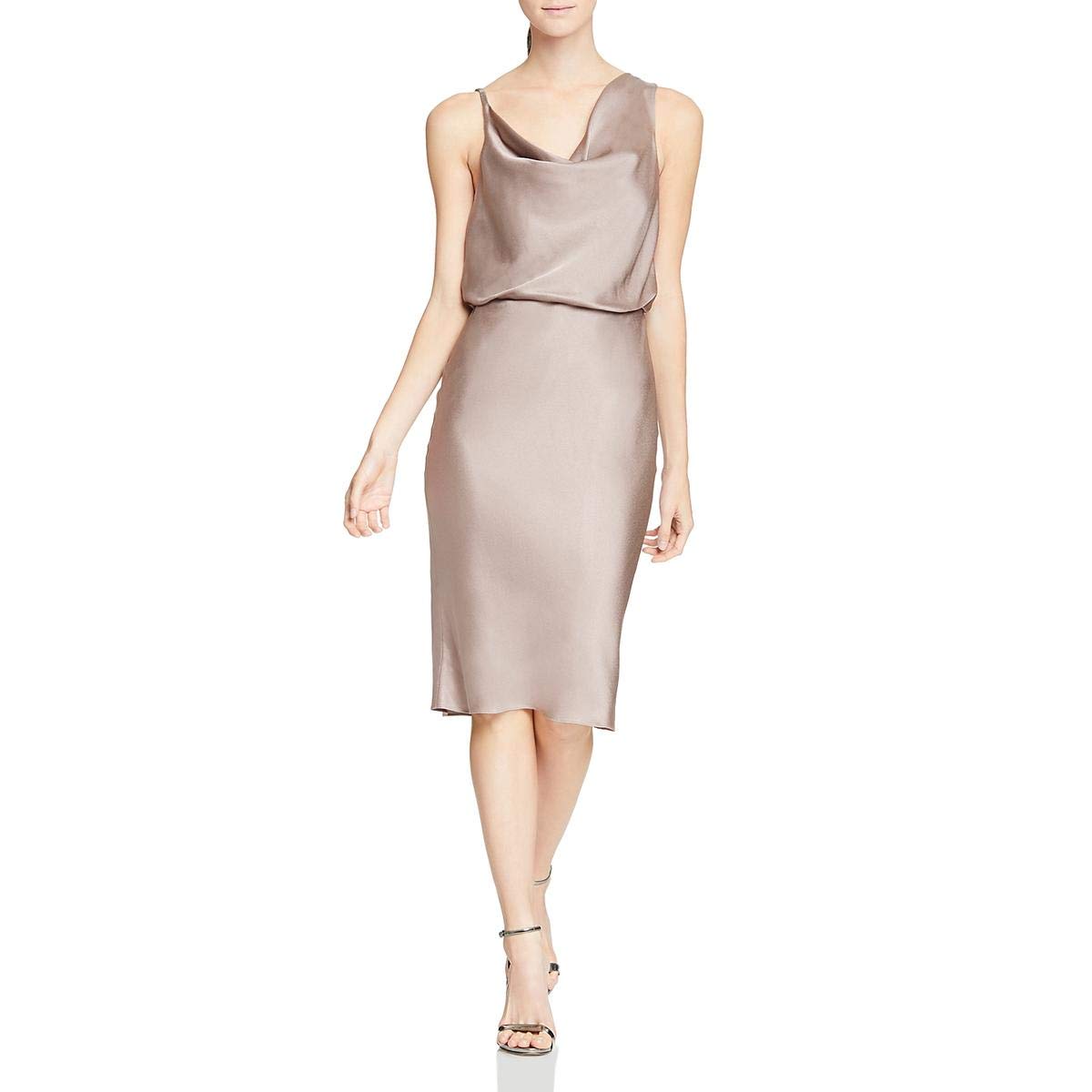 HALSTON Women's Cowl Neck Satin Evening Dress for Party, Wedding & Special Occasions - Elegant Long Sleeve Formal Gown