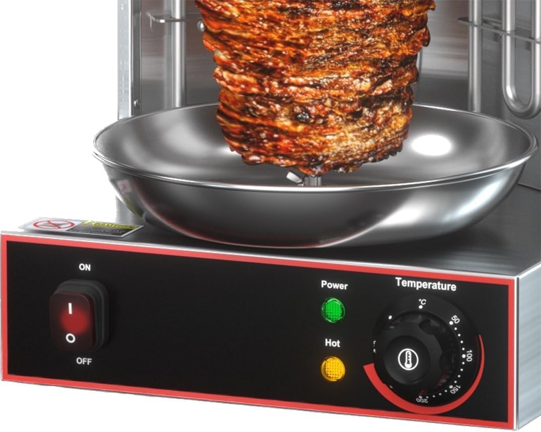 Commercial Electric Vertical Broiler - Stainless Steel Shawarma Machine & Kebab Grill for Gyro, Doner, Al Pastor - Perfect for Restaurants, Food Trucks & Catering Businesses - Indoor/Outdoor Rotisserie Oven with Energy Saving Design
