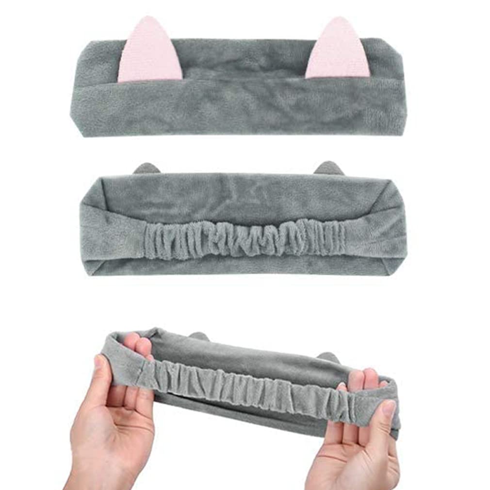 Haobase Cat Ear Headband for Women - Soft Stretchy Hair Band for Face Washing, Makeup, Skincare & Spa (Gray) - Perfect for Beauty Routine, Salon & Home Use