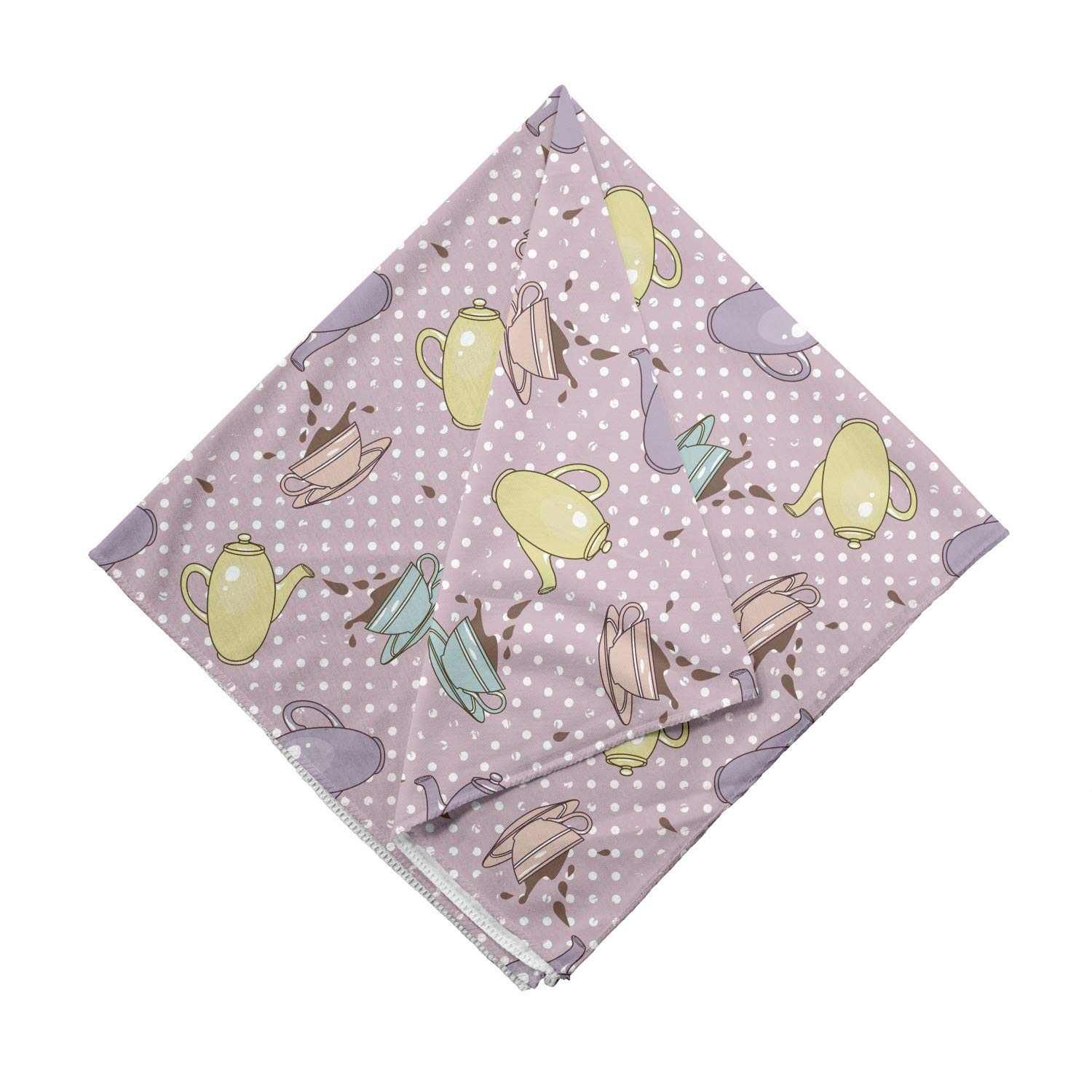 Ambesonne Tea Party Bandana - Stylish Polka Dot Pot Cups Design, Unisex Head & Neck Scarf for Women & Men - Perfect for Tea Parties, Costumes & Fashion Accessories