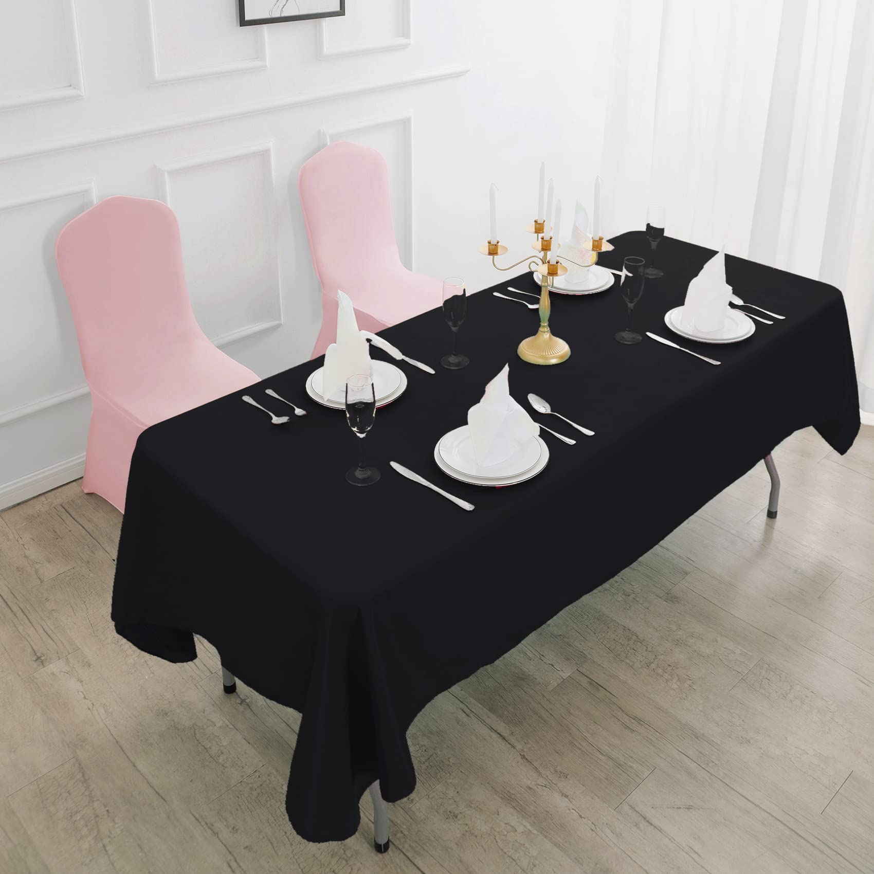 60x102 Inch Black Rectangle Tablecloth - Stain & Wrinkle Resistant Washable Polyester Table Cover for Dining Tables, Buffet Parties, Weddings - Perfect for Home Decor, Restaurant Events & Holiday Gatherings