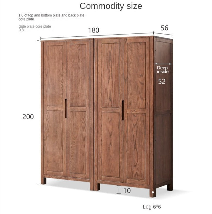 Solid Oak Wood Wardrobe in Walnut Finish - Stylish and Durable Closet Storage for Bedroom, Living Room, or Walk-in Closet