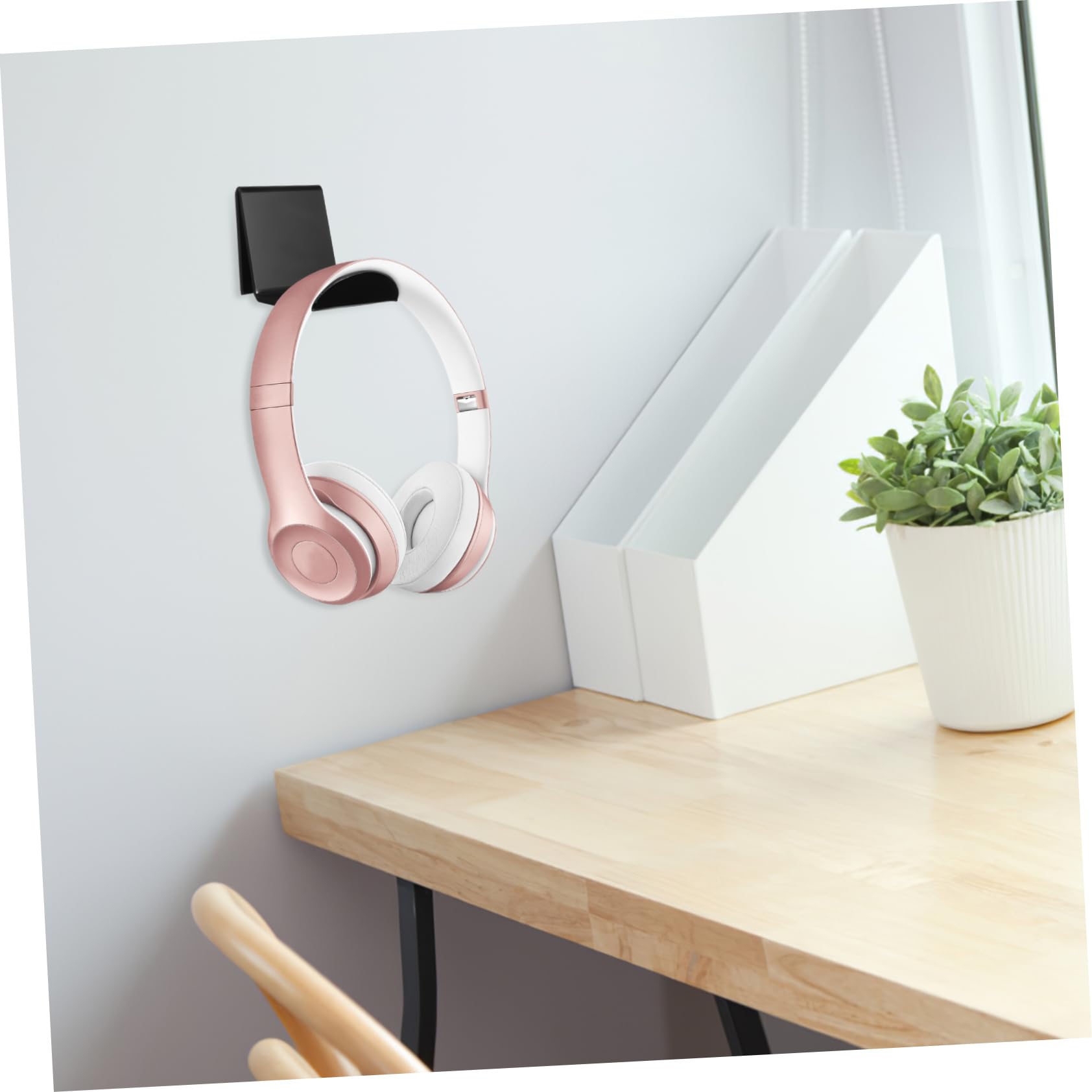 ARTIBETTER 2-Pack Acrylic Headphone Hanger with Adhesive - White & Black Hook for Desk, Wall Mount Headset Holder - Perfect for Gaming, Office, Home Organization