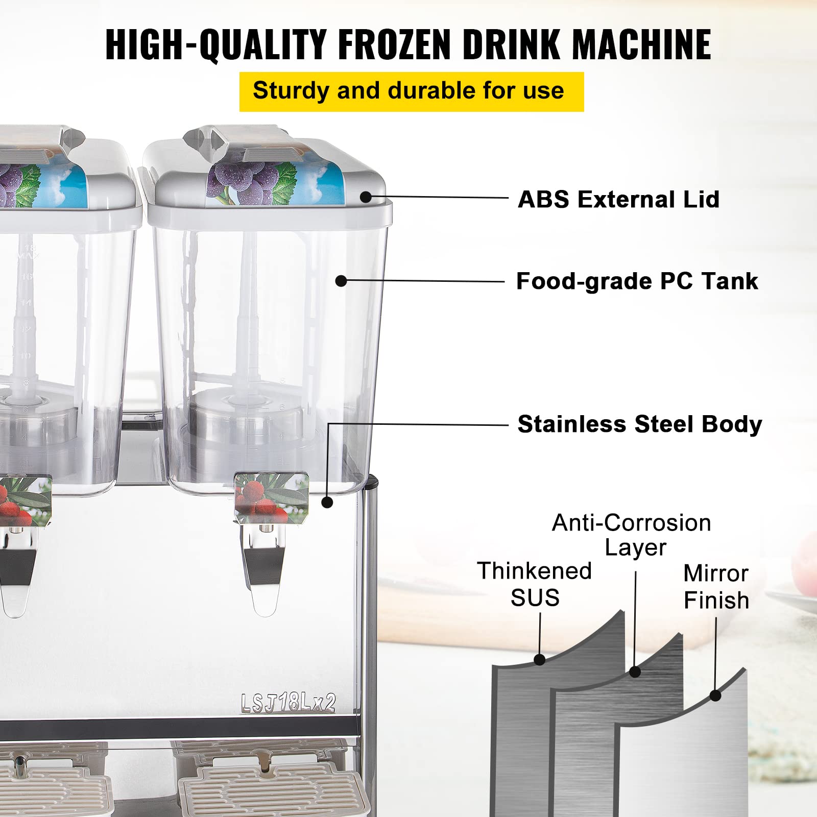 VEVOR 9.5 Gallon Commercial Beverage Dispenser - 2 Tanks, 300W, Stainless Steel, Food Grade, with Thermostat Controller - Perfect for Cold Drinks, Iced Tea, Lemonade at Restaurants, Cafes, Parties & Events