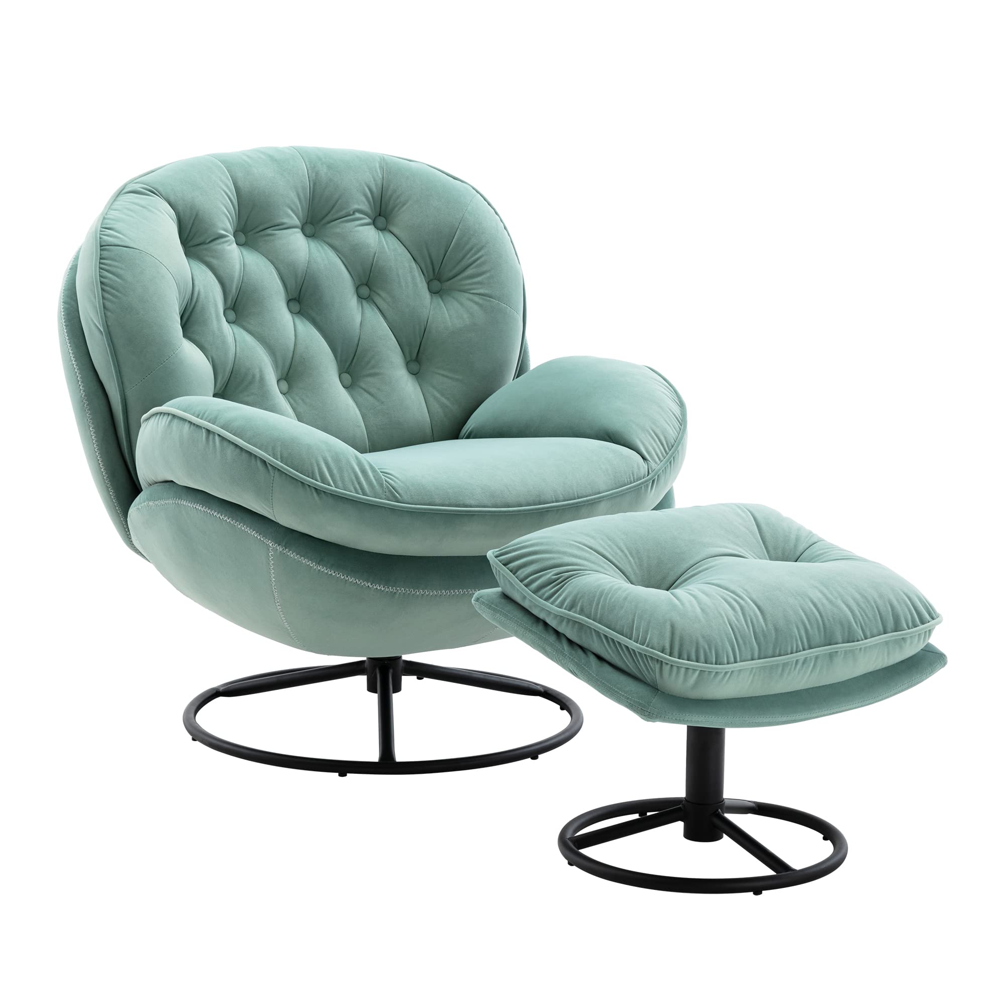 Velvet Swivel Accent Chair with Ottoman - Cozy Lounge Chair for Living Room, Bedroom & Reading Nook - Modern Upholstered TV Chair & Lazy Sofa - Perfect for Relaxing, Entertaining & Small Spaces (Teal)