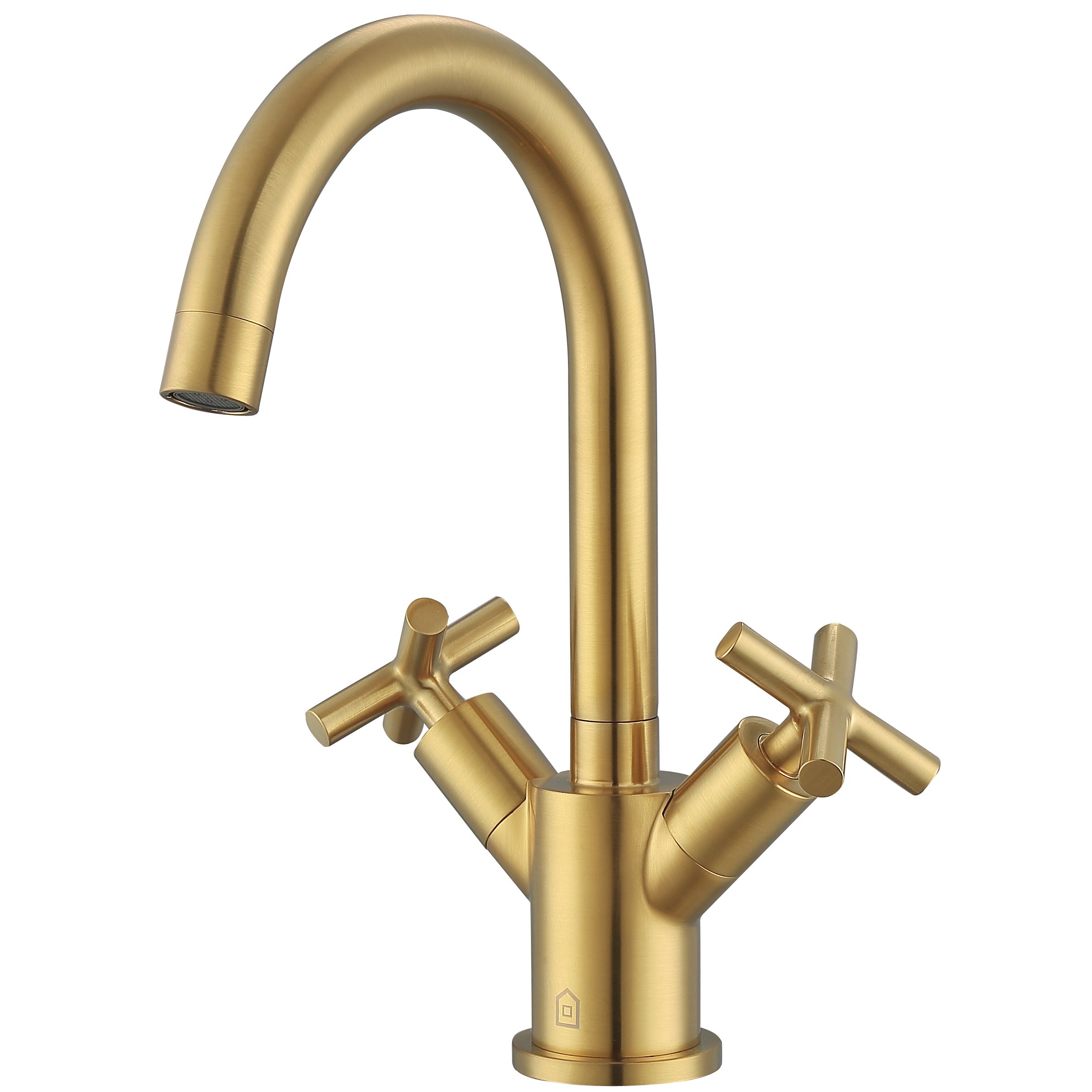 Brushed Titanium Gold Single Hole Cross Handle Bathroom Faucet - Ava Series | Modern Bathroom Sink Faucet for Vanity, Powder Room & Guest Bath Installation