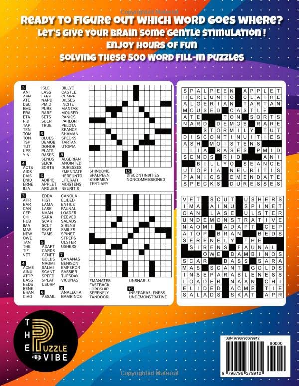 500 Word Fill-In Puzzle Book for Adults, Teens & Seniors – Fun Brain Games for Travel, Relaxation & Mental Exercise | Large Print Crossword Alternative