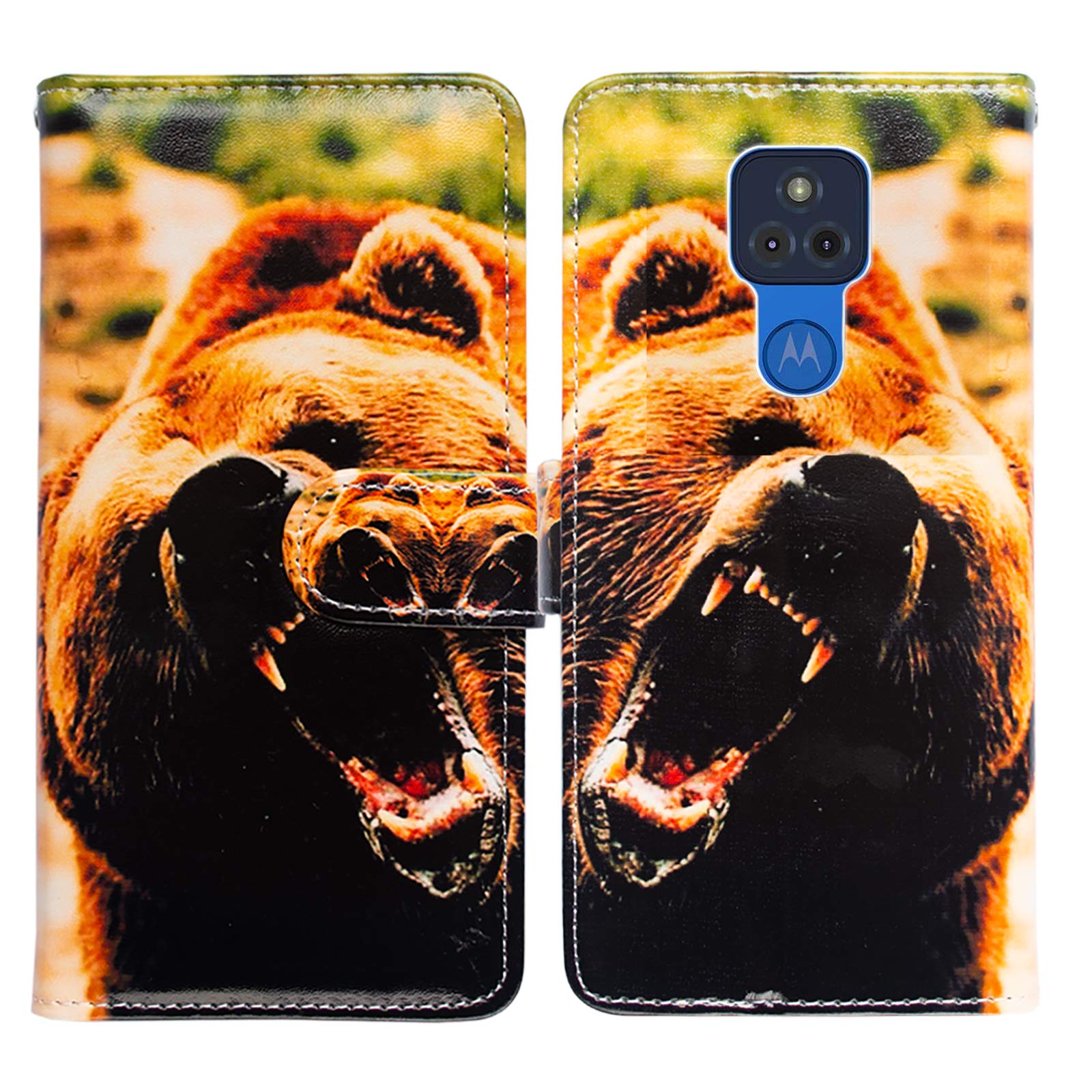 Bcov Angry Bear Style Leather Flip Wallet Case with Card Slots & Kickstand for Motorola Moto G Play 2021 (Not Compatible with 2020 Model) - Perfect for Daily Use, Travel, and Hands-Free Viewing