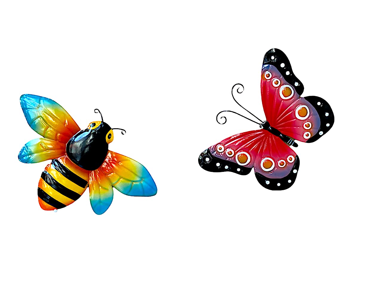 2-Piece Butterfly & Bee Metal Wall Art Set - Vibrant Indoor/Outdoor Decor for Home, Office, Yard & Fence (Perfect for Garden, Patio & Business Spaces)
