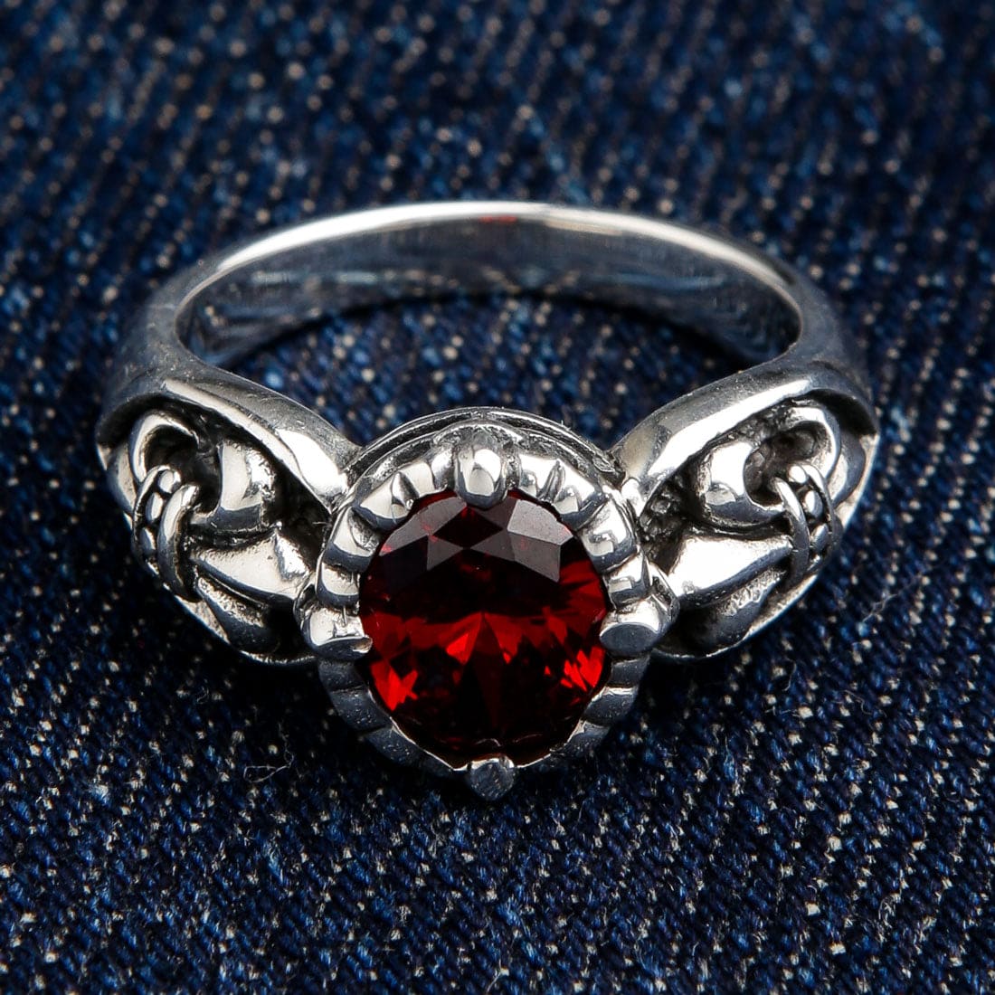 Red Garnet Medieval Fleur De Lis Sterling Silver Gothic Ring for Women - Vintage Inspired Jewelry for Renaissance Fairs, Gothic Fashion & Special Occasions