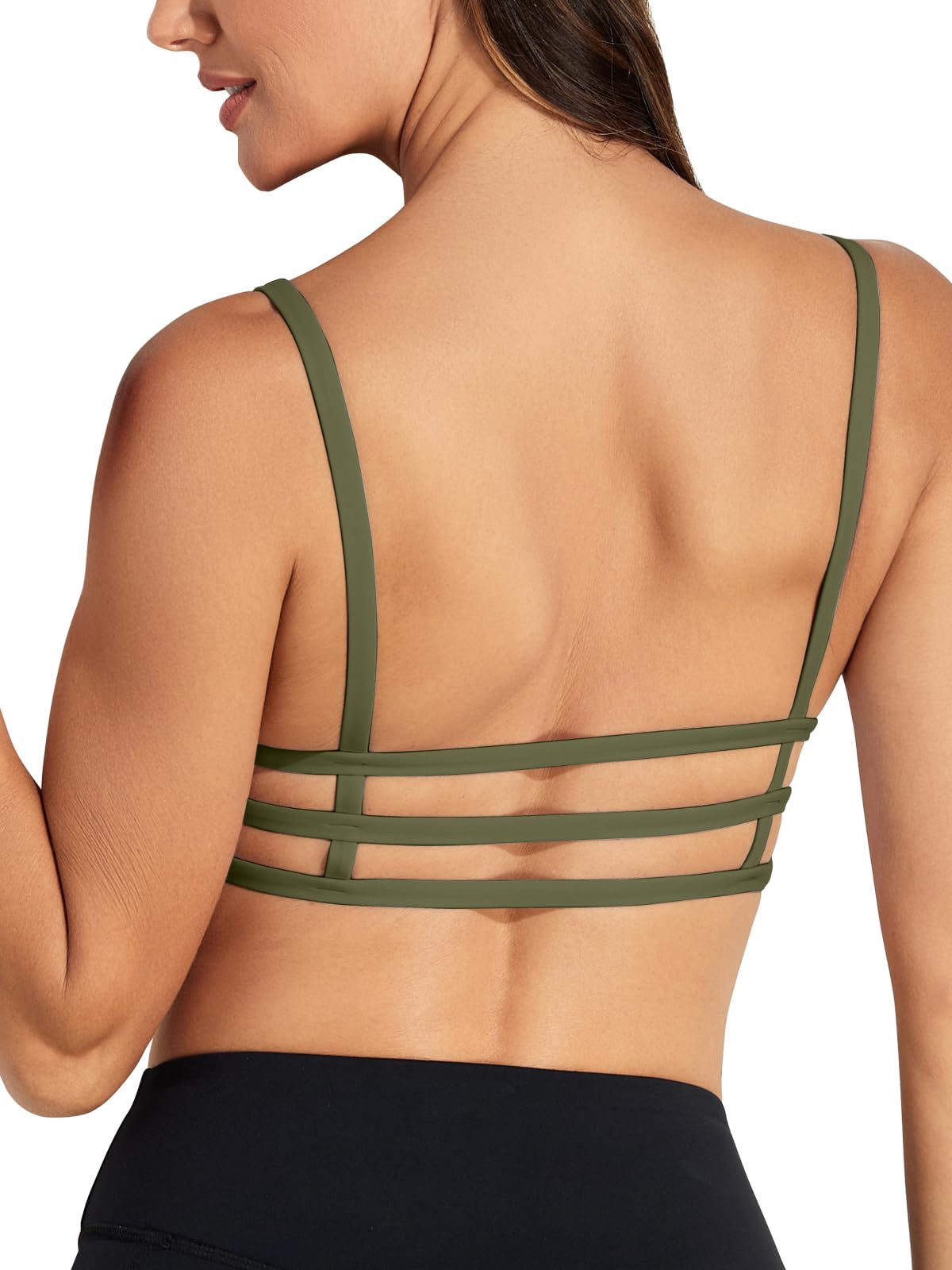 Women's Spaghetti Strap Padded Sports Bra - Strappy Workout Gym Top with Open Back for Yoga, Running & Fitness - Breathable & Supportive Activewear