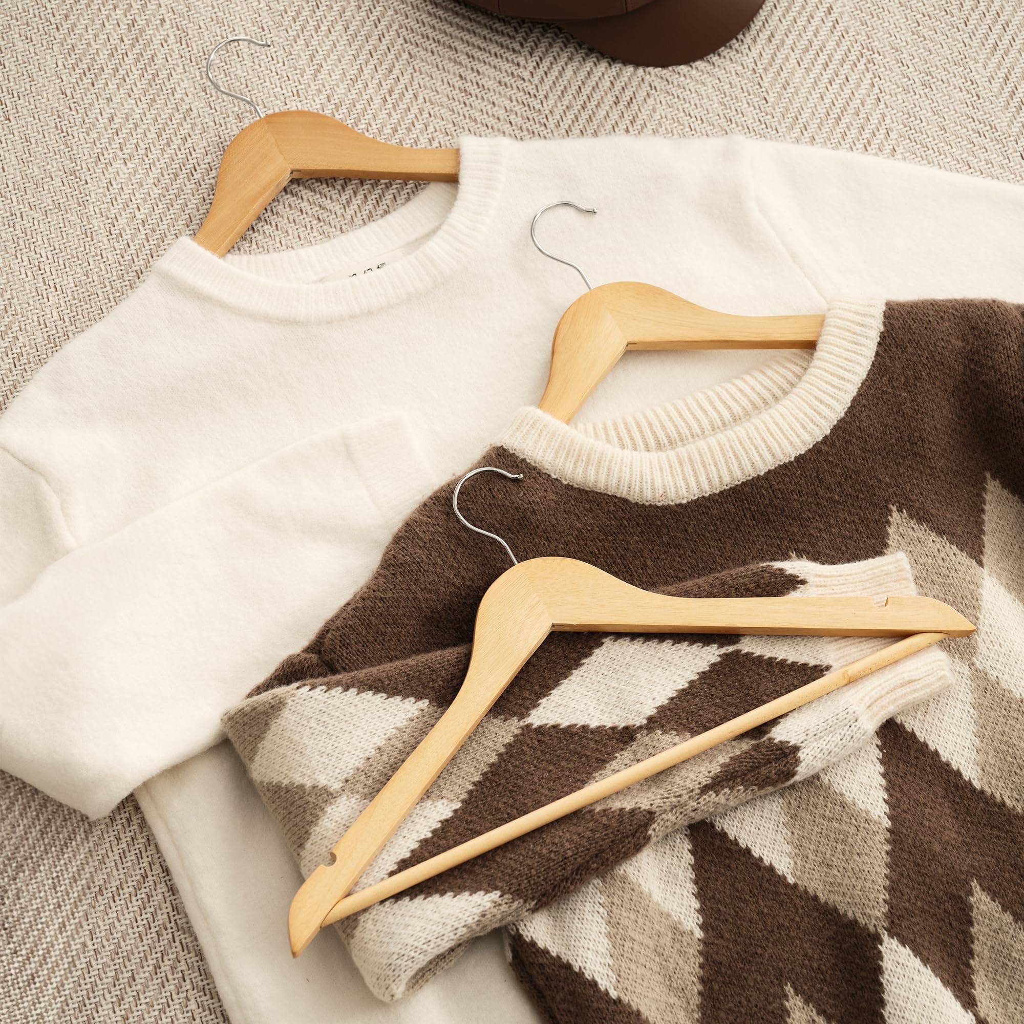 Premium Wooden Clothes Hangers 20-Pack - Natural Finish Coat Hangers for Shirts, Jackets, Pants & Suits - Space-Saving Closet Organizer for Home & Retail Use