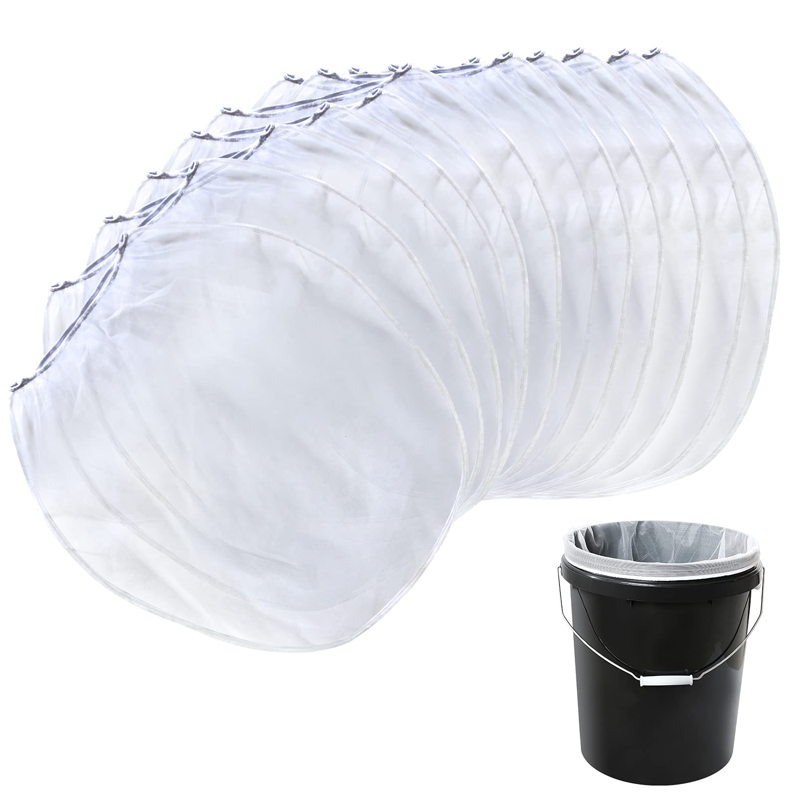 12-Pack 5 Gallon White Fine Mesh Paint Strainer Bags with Elastic Bucket Opening - Hydroponic & Gardening Paint Filters for Professional Painting, DIY Projects, and Home Improvement