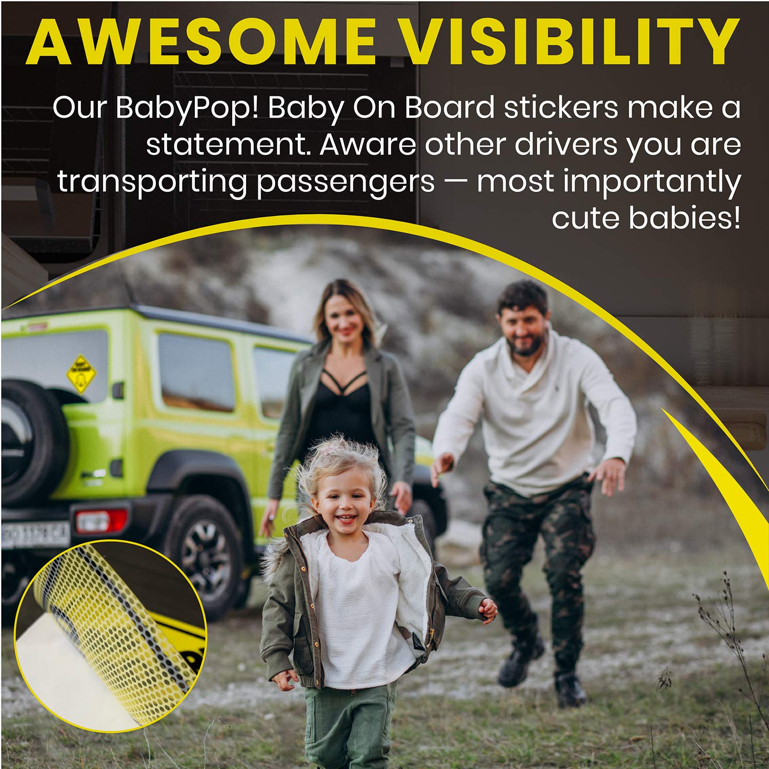 Babypop! Baby on Board Car Sticker - 2 Pack, No Residue Window Decal, Clear & Safe Design for Parents - Perfect for Family Road Trips & School Drop-offs