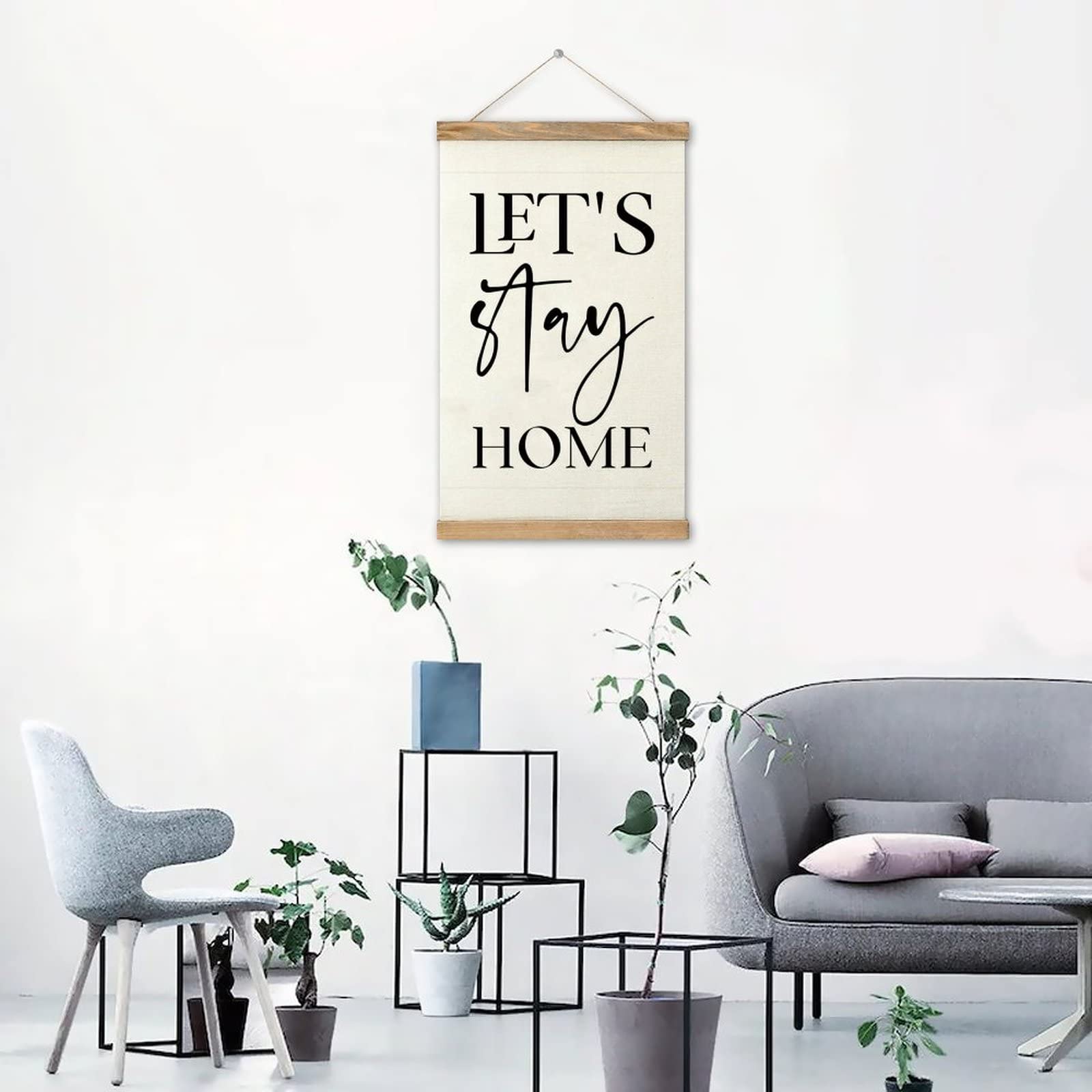 Wooden Magnetic Poster Frame Hanger Kit - 12 Inch Teak Wood Canvas Art Hanger for Wall Decor, Let's Stay Home Sign - Perfect for Home Office, Living Room & Bedroom Wall Art Display