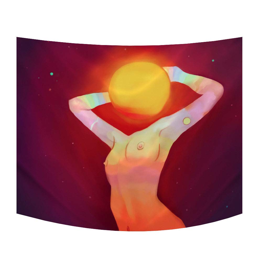 Psychedelic Sun Nude Woman Body Abstract Bohemian Tapestry - Large 59x79 Inch Hippie Wall Hanging for Bedroom & Living Room Decor | Trippy Indian Print Fabric Art Blanket | Perfect for Boho Home Decor, Dorm Room, Festival Backdrop