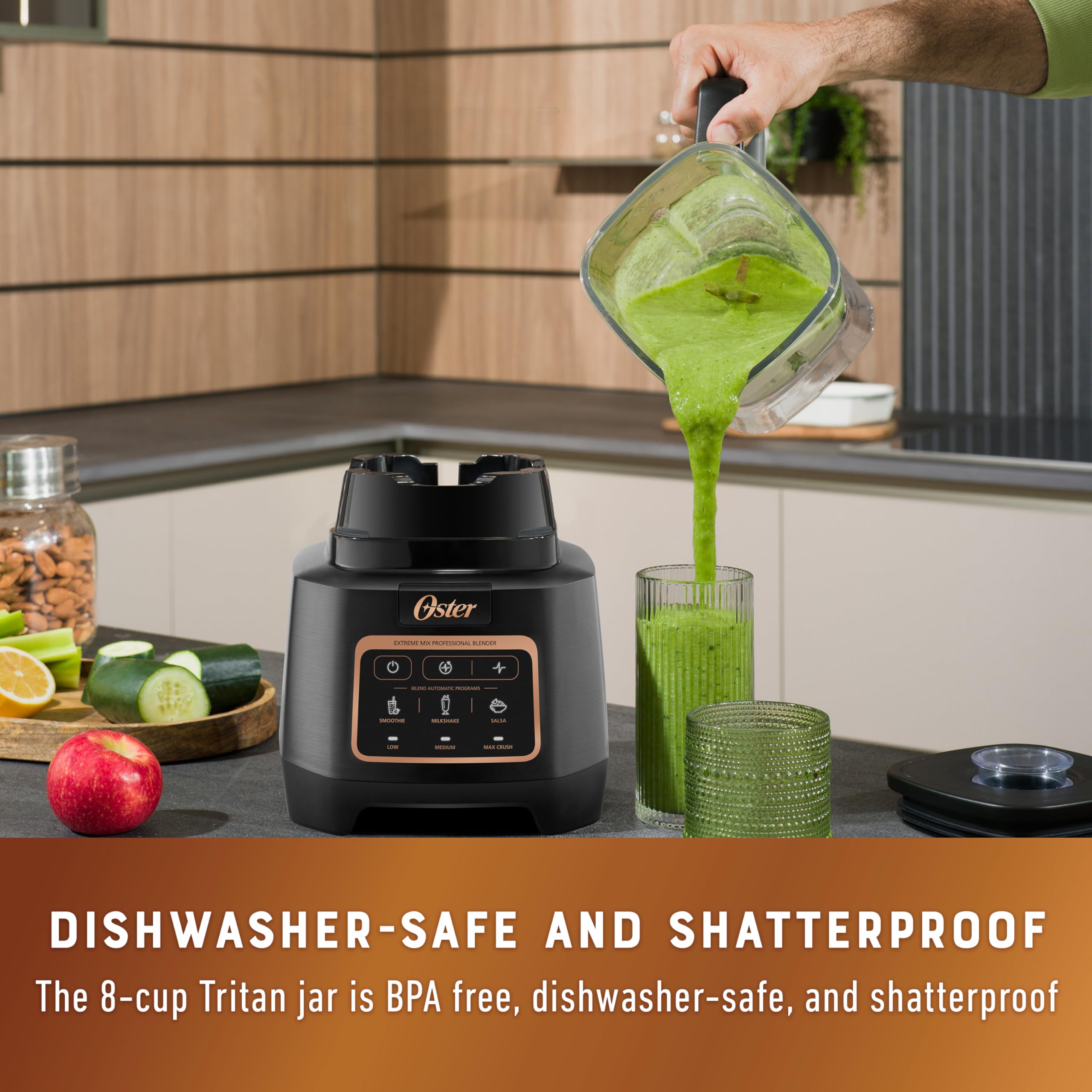 Oster Extreme Mix Blender - 1500 Watt High-Speed Countertop Blender with 10-Point Stainless Steel Blade, 64 oz BPA-Free Jar, Auto Programs for Smoothies, Ice Crushing & Food Prep - Perfect for Kitchen, Restaurant & Healthy Lifestyle