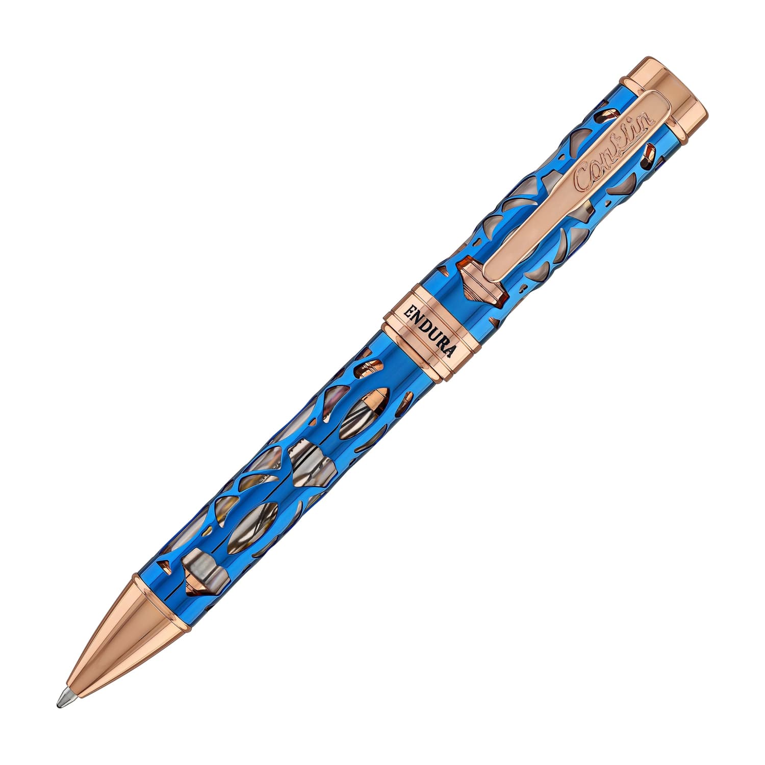 Conklin Endura Deco Crest Ballpoint Pen - Demo Blue with Rose Gold Trim | Premium Writing Instrument for Office, Business Gifts & Luxury Pen Collection