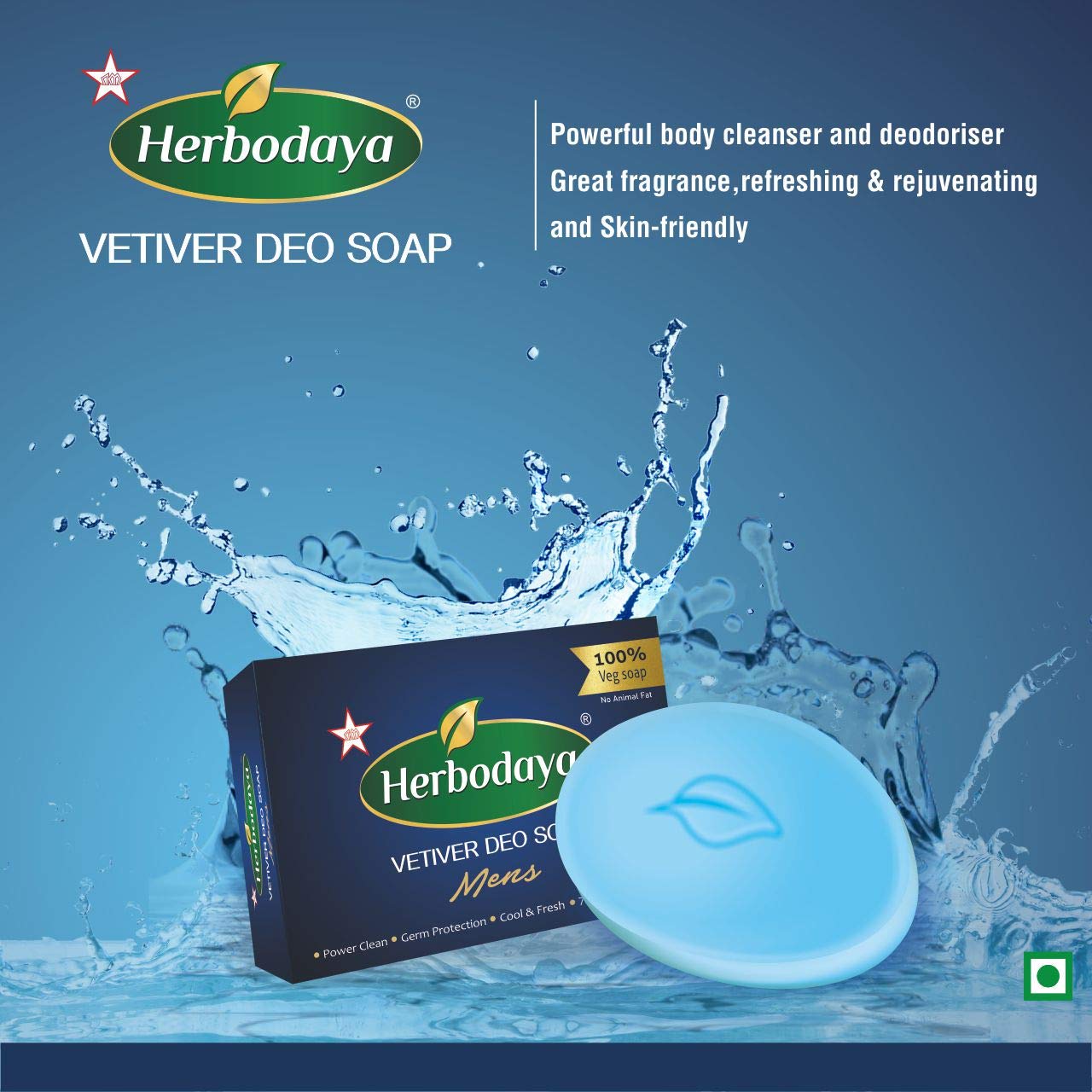 Herbodaya Vetiver Deodorant Soap for Men - 125g (Pack of 5) | Natural Body Odor Control & Freshness | Perfect for Gym, Travel & Daily Use