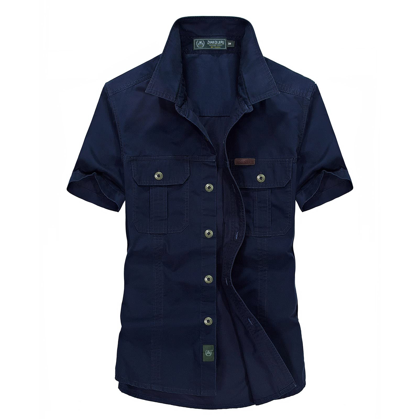Men's Tactical Cargo Work Shirt - Military Casual Slim Fit Short Sleeve Shirt for Outdoor Hiking & Western Wear | Durable Breathable Tee for Camping, Hunting & Adventure Activities