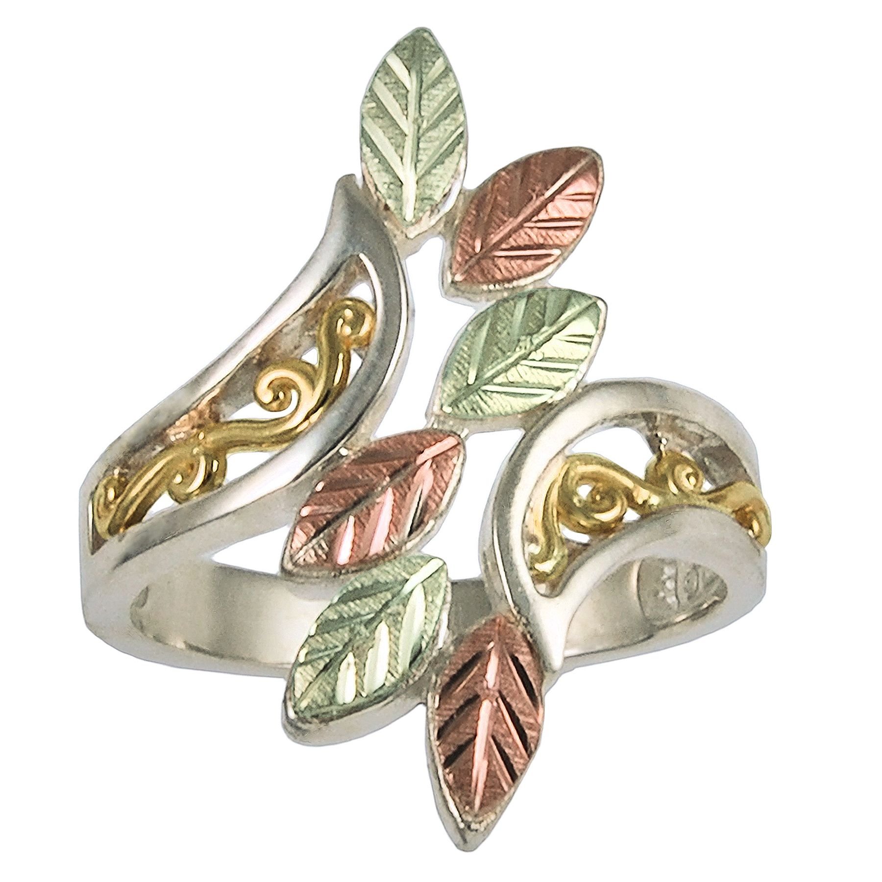 10k Gold Accented Sterling Silver Black Hills Ladies Ring with 12k Leaf Details - Perfect for Weddings, Anniversaries & Special Occasions