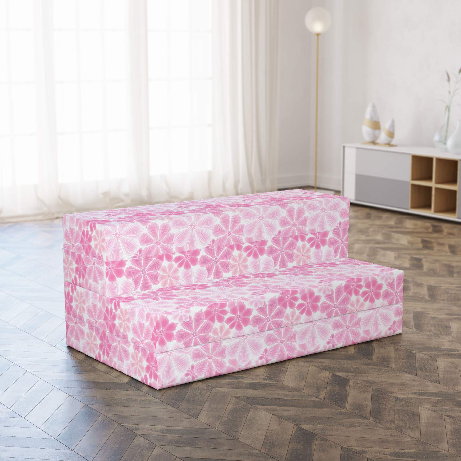 Lunarable Pale Pink Foldable Mattress with Floral Design - 78.7
