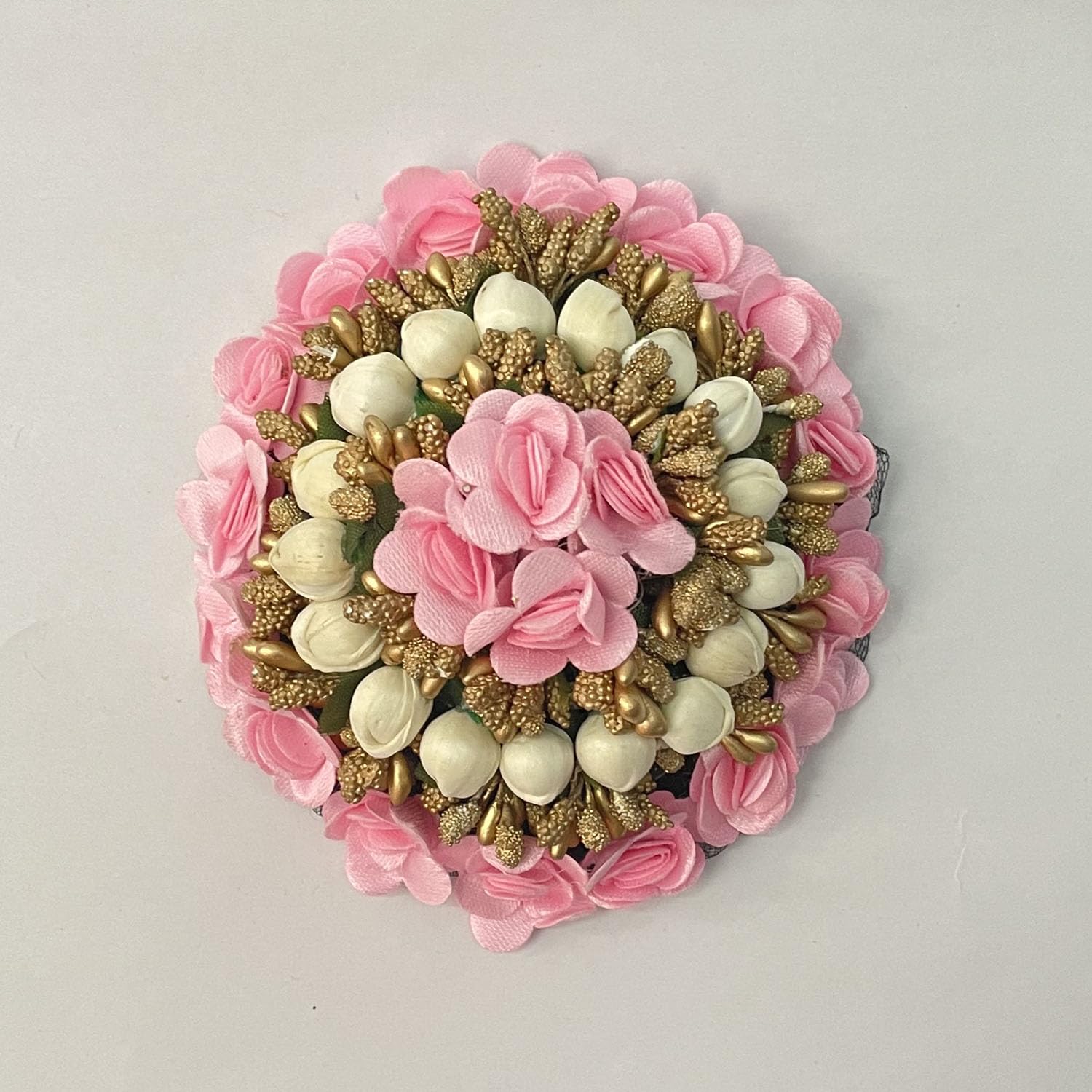 GuruEmbelish Artificial Bridal Bun Juda Maker - Satin Flower Gajra Hair Accessories for Weddings & Parties (Pink, Pack of 1) - Perfect for Bridal Hairstyles, Indian Weddings & Special Occasions