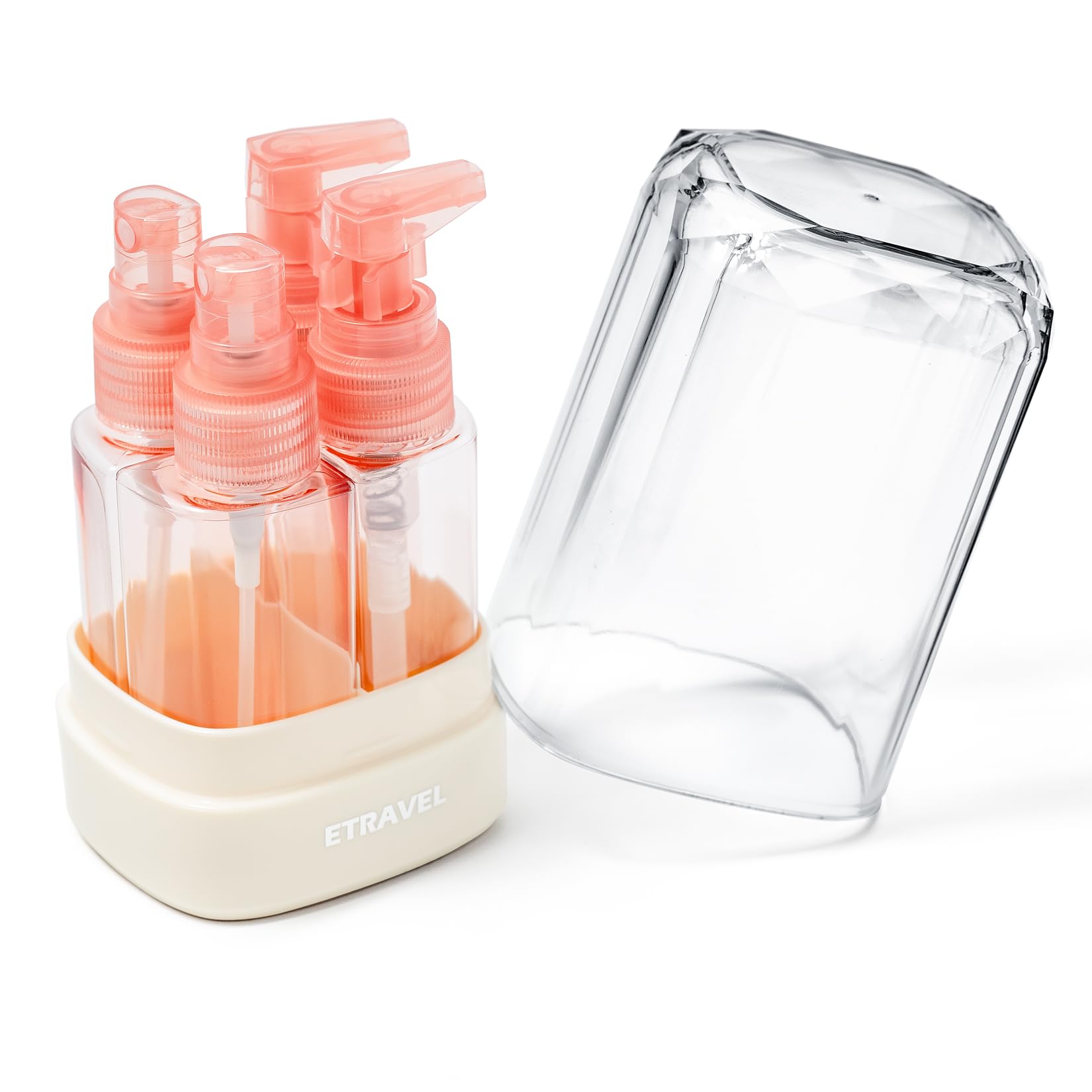 4-in-1 Travel Split Bottle Set - Leak Proof Reusable Cosmetic Containers for Toiletries, Water, Cream & Spray | Portable TSA Approved Travel Accessories for Makeup, Skincare & Haircare (Pink) - Perfect for Airplane, Gym, Vacation & Daily Use