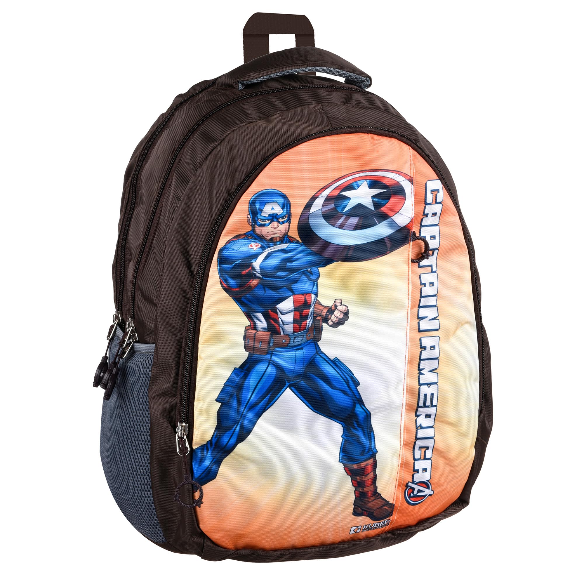 **Marvel Captain America School Backpack for Kids & Teens | 5-Compartment Bookbag for College, Travel & Daily Use | Durable School Bag for Boys & Girls | Includes Free Bag Cover | Brown**    *(Use for school, college, travel, gym, or everyday carry – perfect for students and Marvel fans!)*