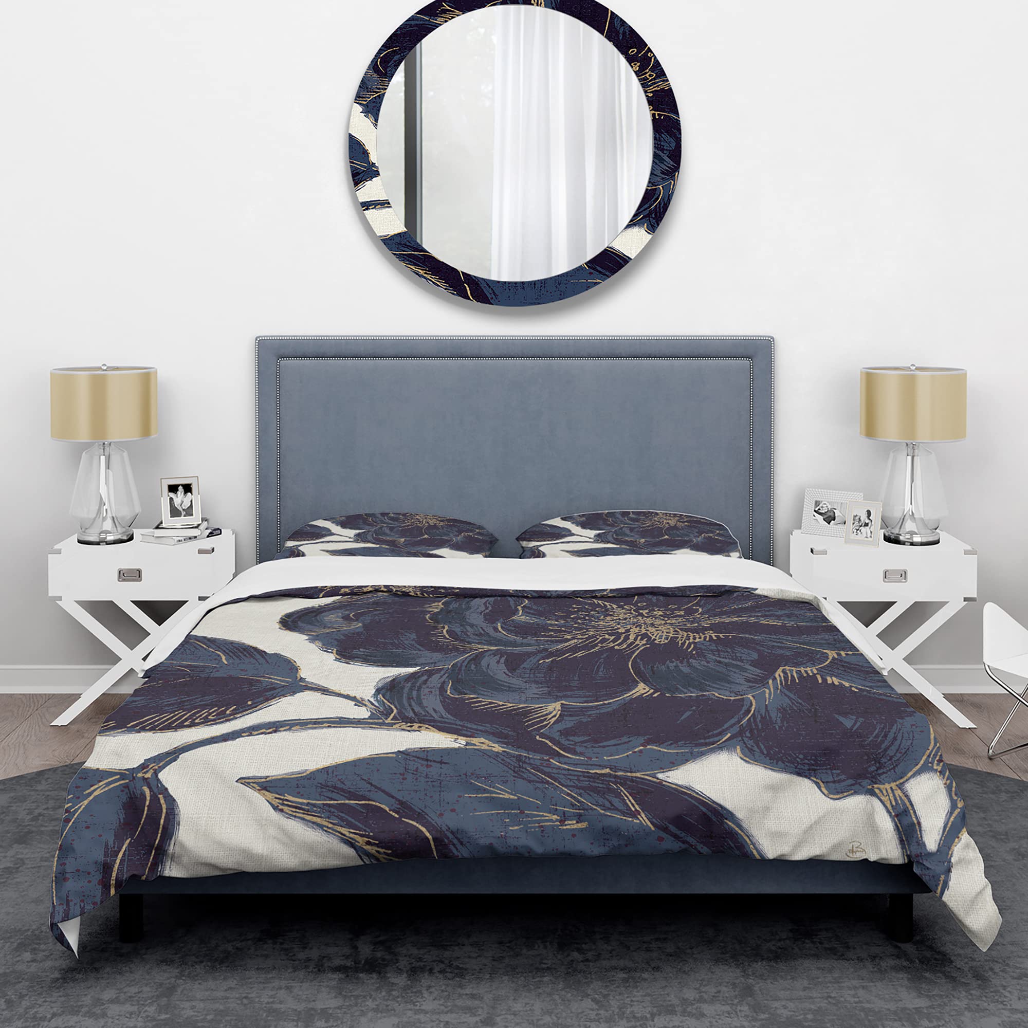 Shabby Chic Duvet Cover Set - Dark Rose Gold Floral Bedding for King Size, 3-Piece All Season Comfort