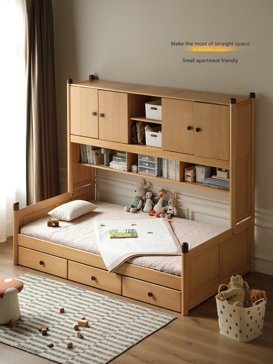 Solid Oak Wood Multi-Function Storage Bed - Queen Size Platform Bed with Underbed Drawers for Small Space Bedroom, Guest Room & Studio Apartments